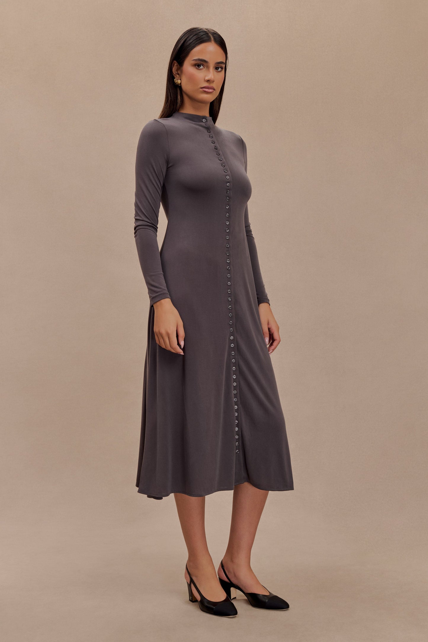 Anders Peached Jersey Midi Dress - Charcoal