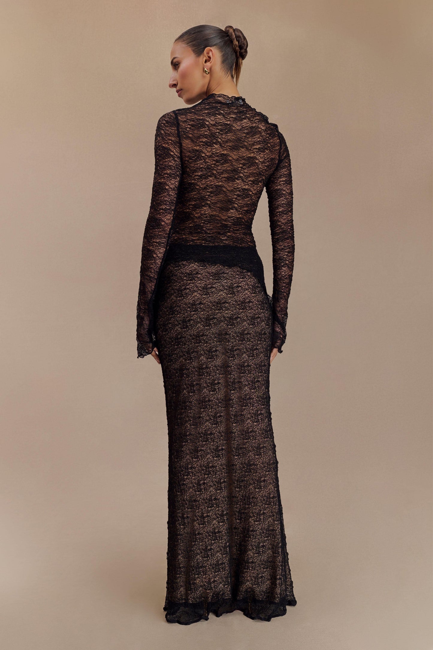 Robyn Sheer Lace Maxi Skirt - Black