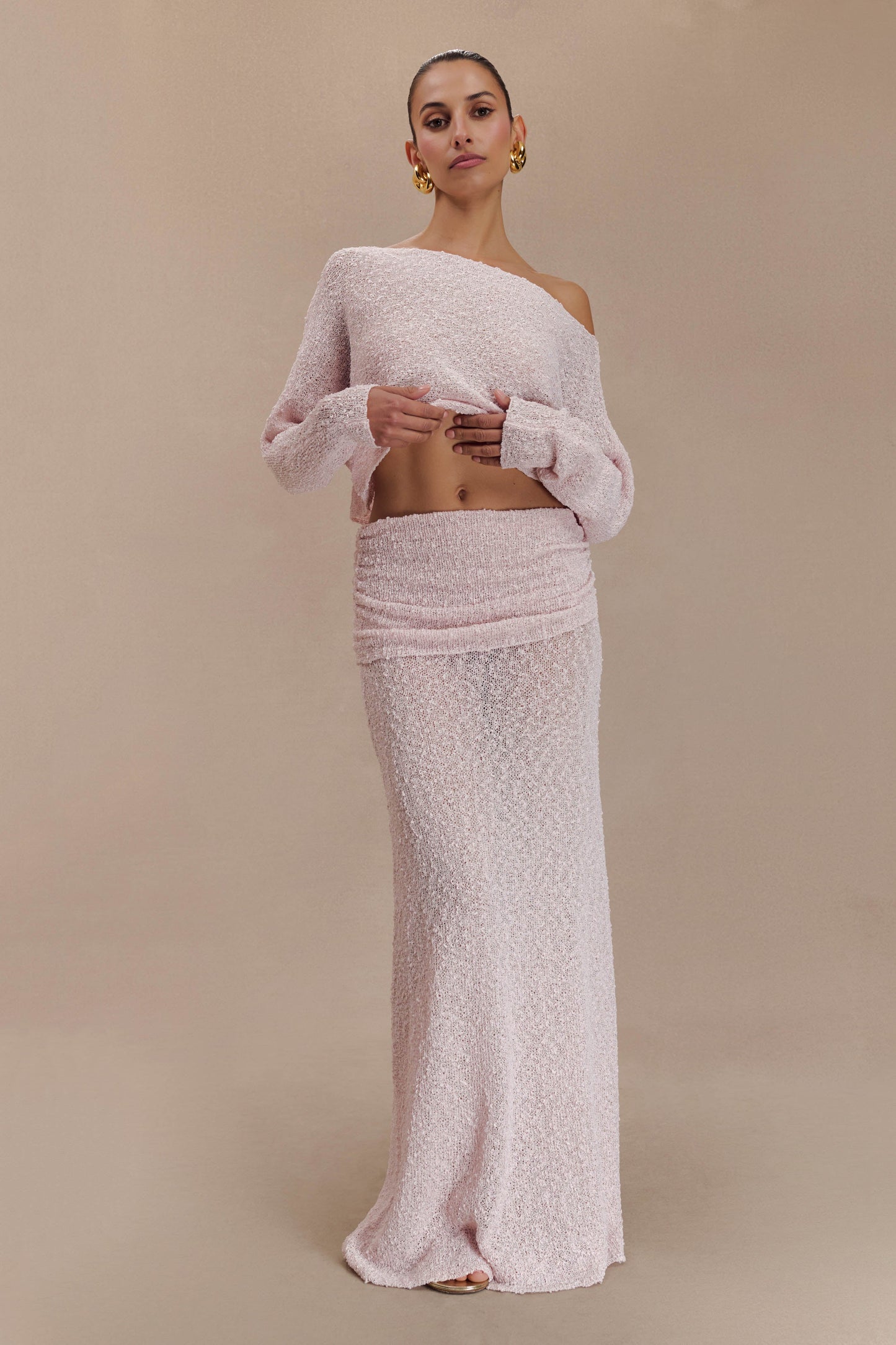 Petra Ruched Knit Maxi Skirt - Misty Rose