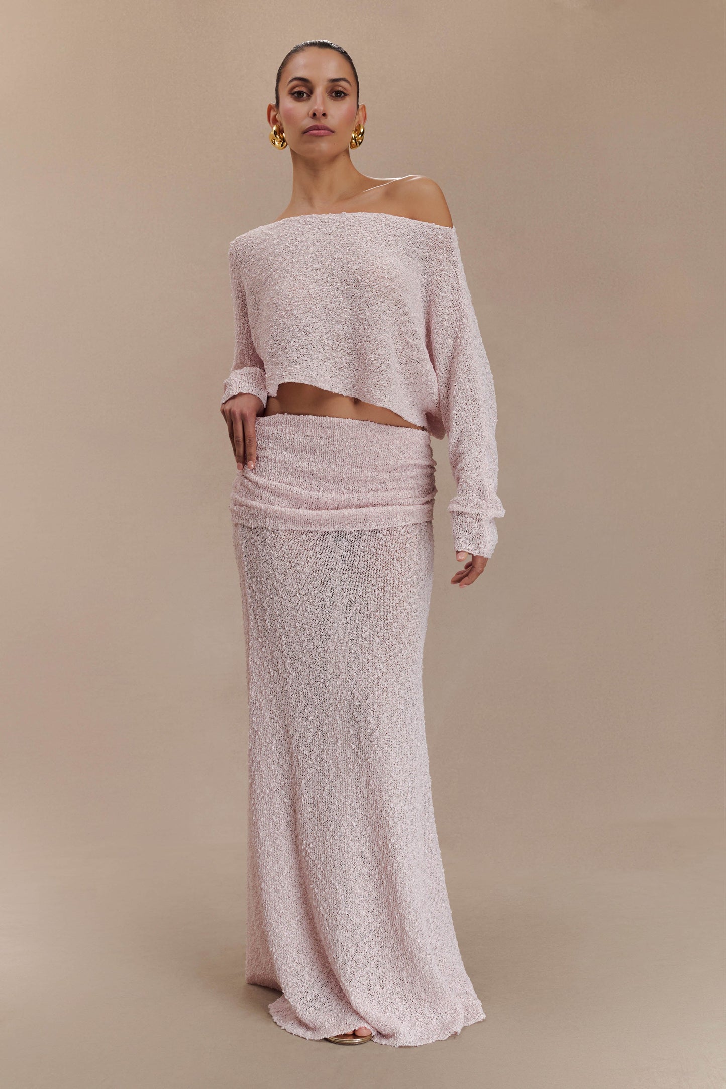 Petra Long Sleeve Knit Crop Top - Misty Rose