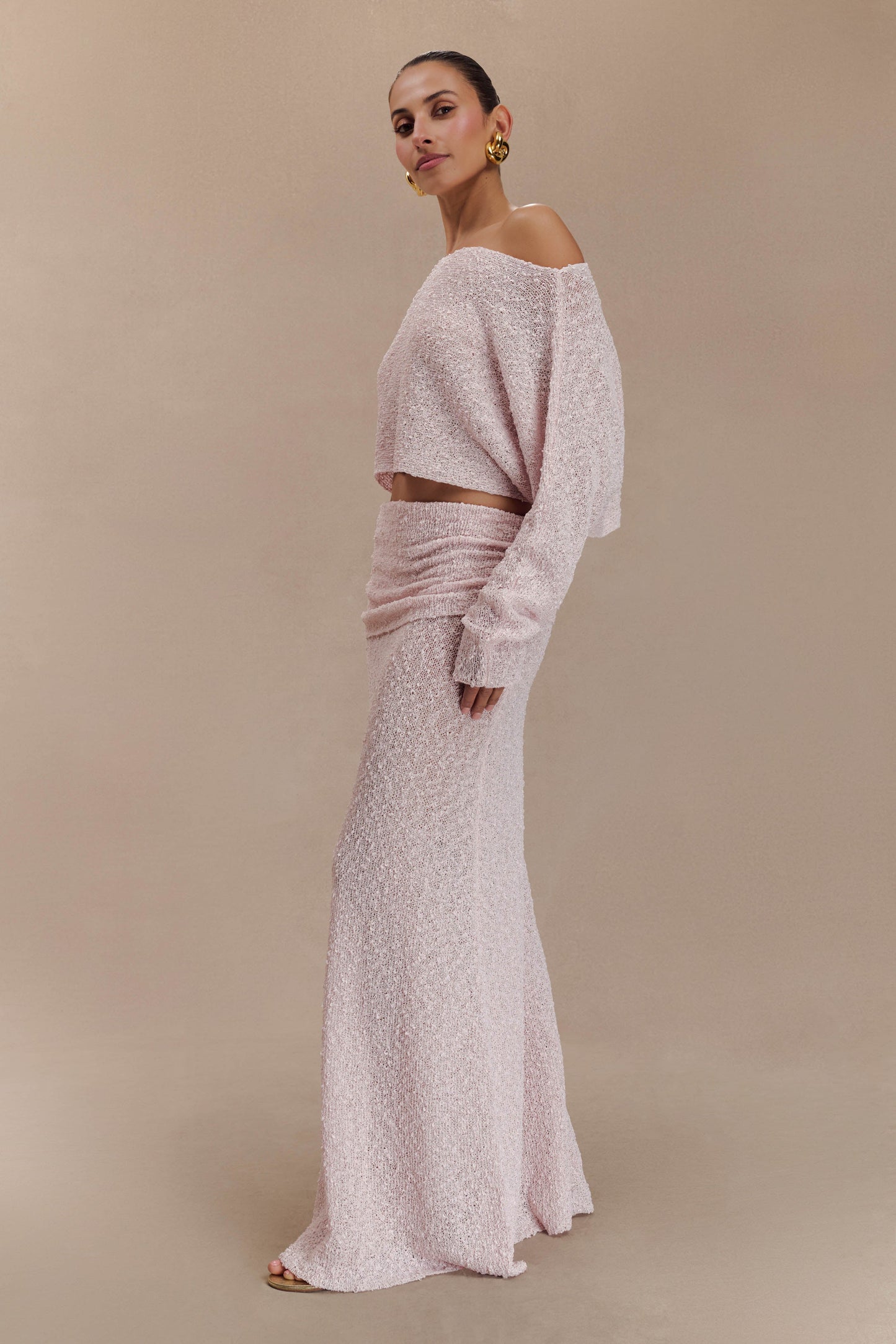 Petra Ruched Knit Maxi Skirt - Misty Rose