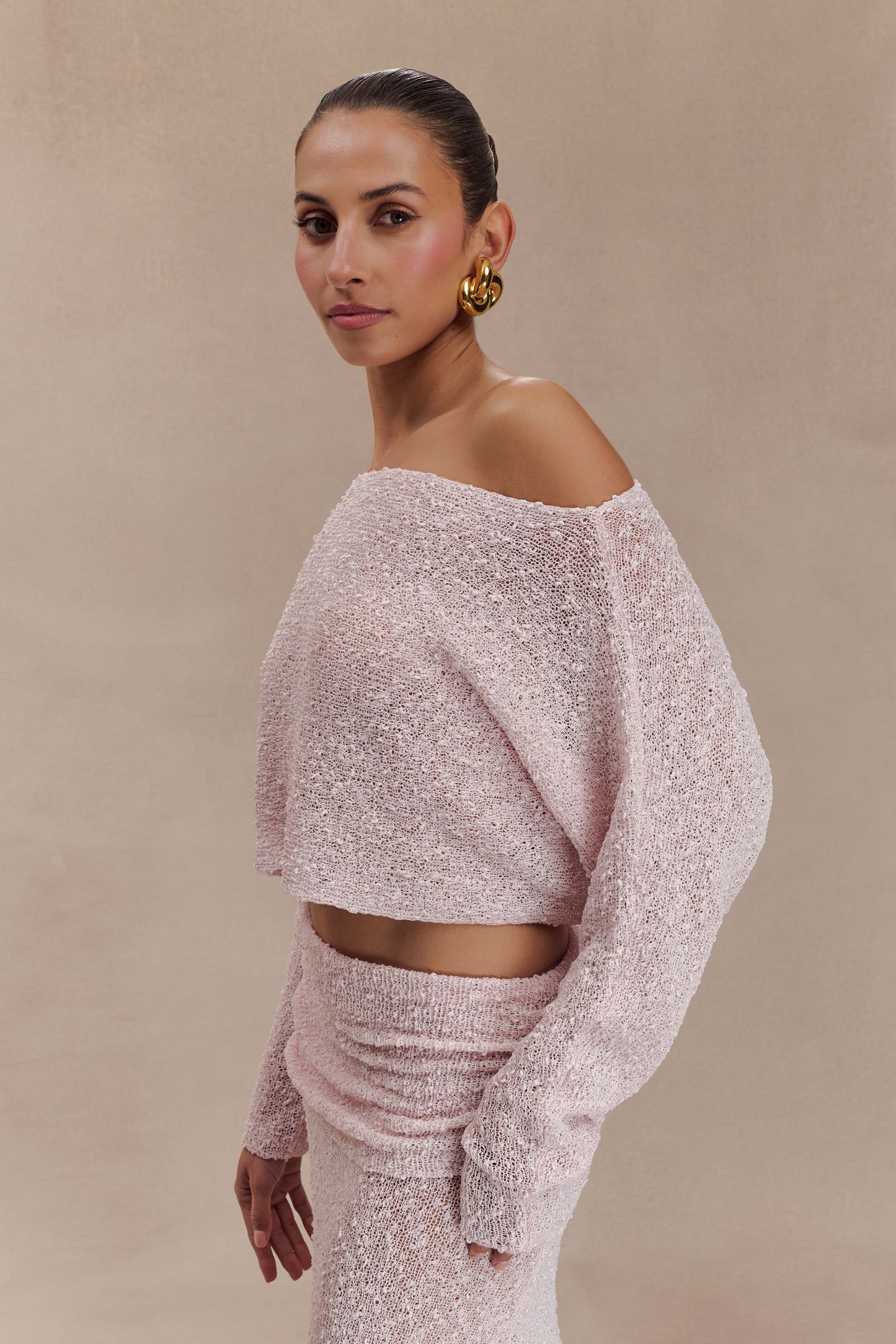 Petra Long Sleeve Knit Crop Top - Misty Rose