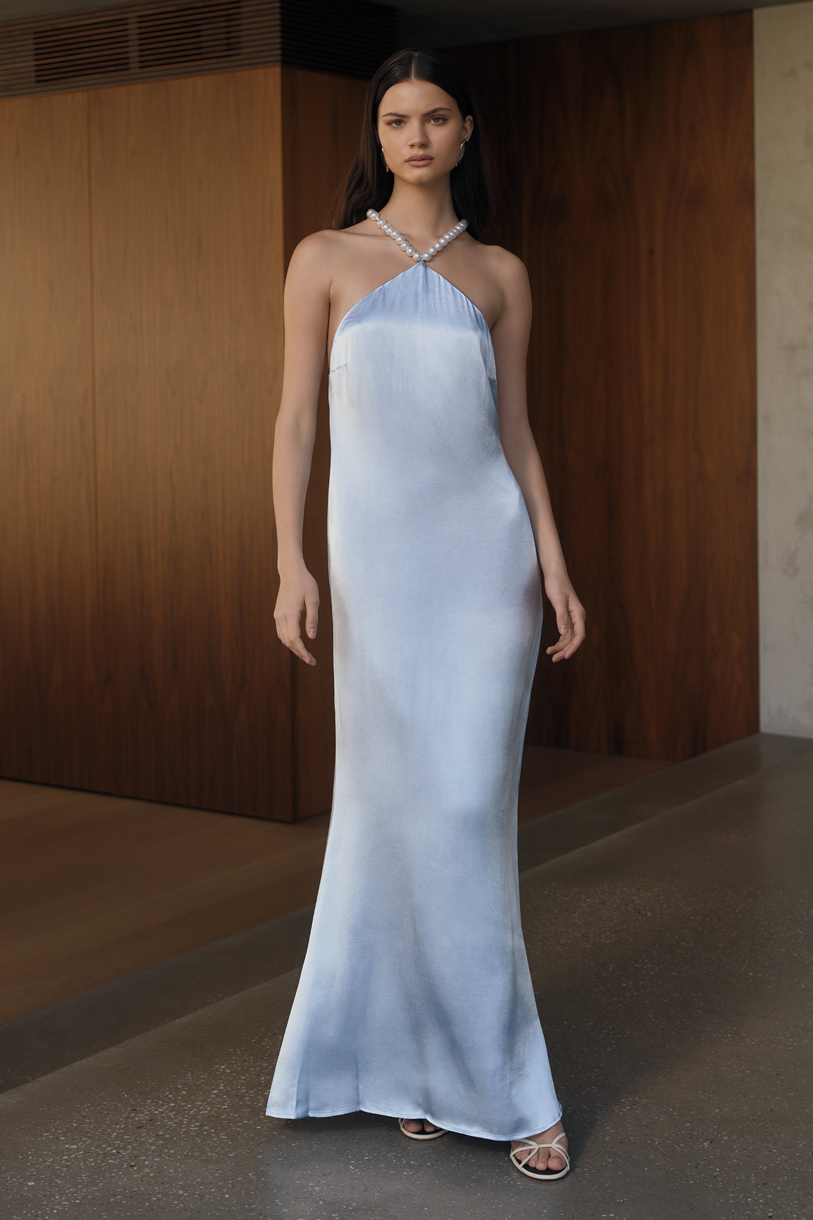 BlancheSatinPearlHalterMaxiDress-CornflowerBlue