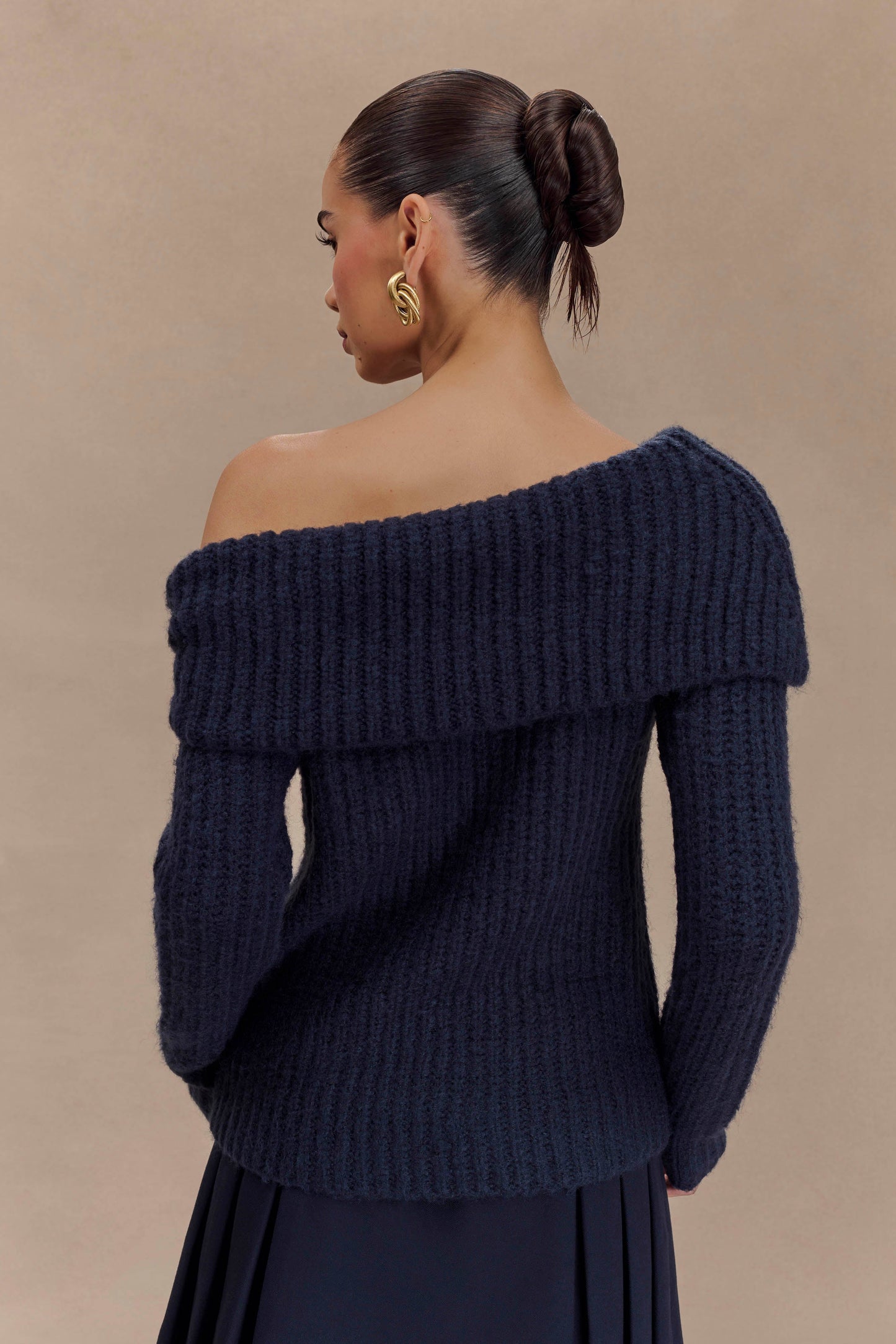 Alicia Off Shoulder Knit Top - Dark Navy