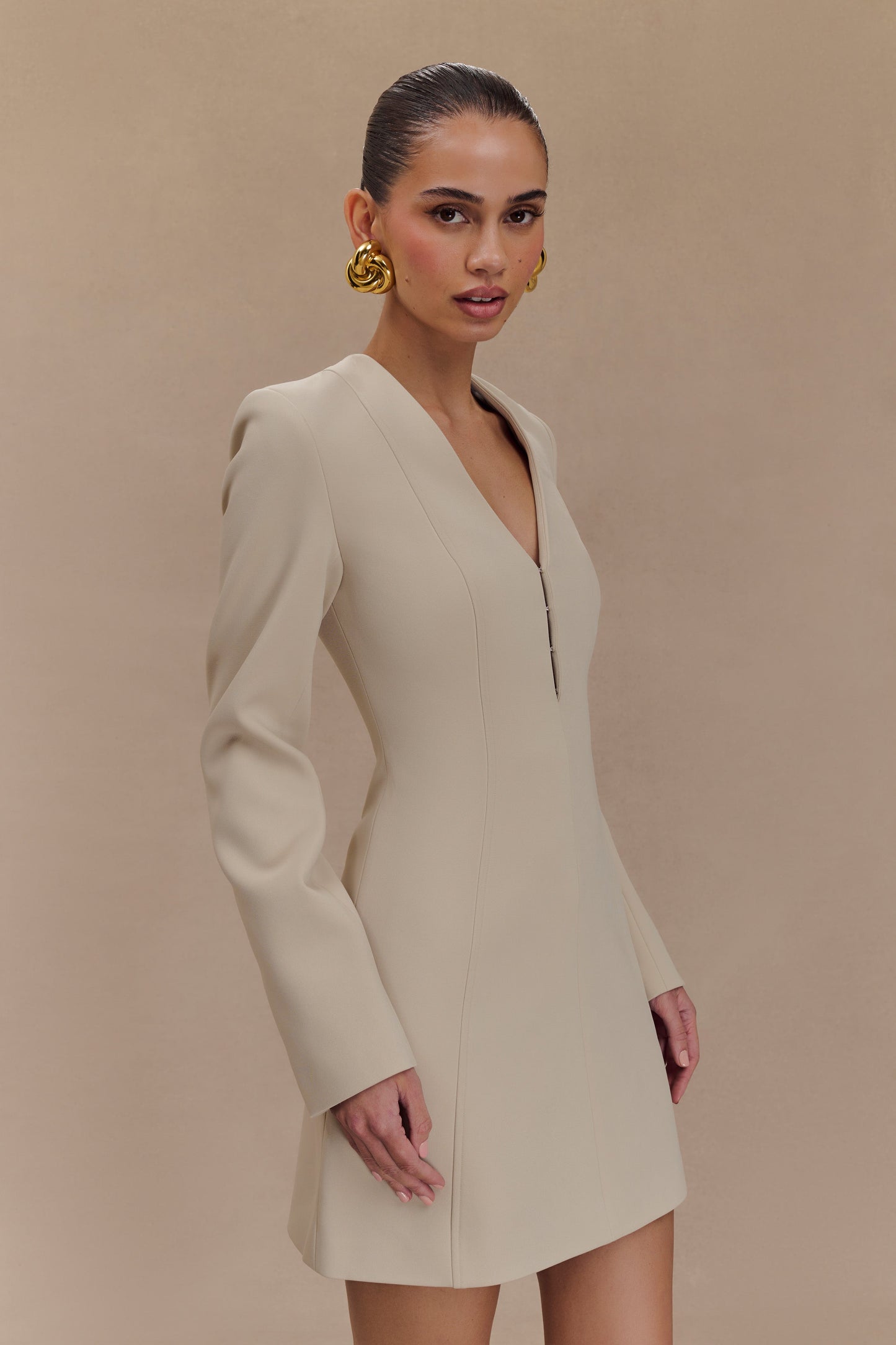 Arora Suiting Blazer Dress With Pleating - Sand