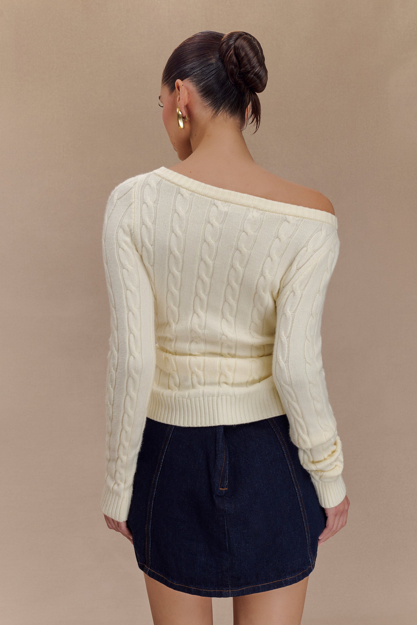 Belinda Off Shoulder Cable Knit Top - Ivory