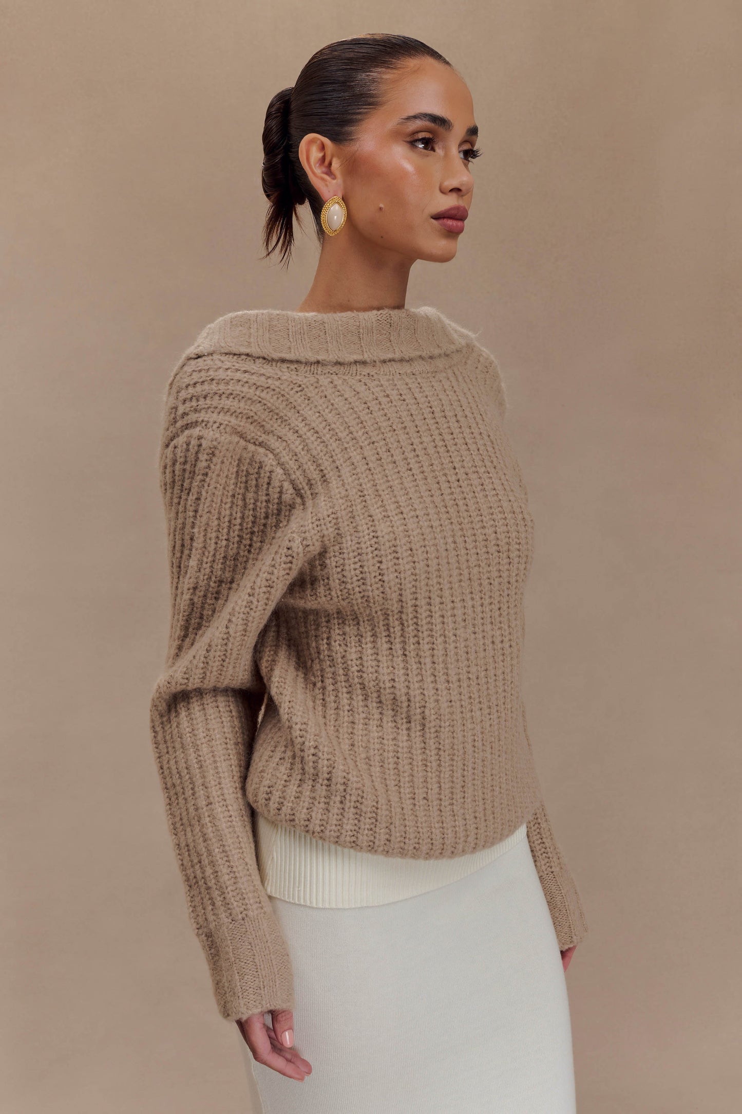 Candice Oversized Low Back Knit Jumper - Stone Marle