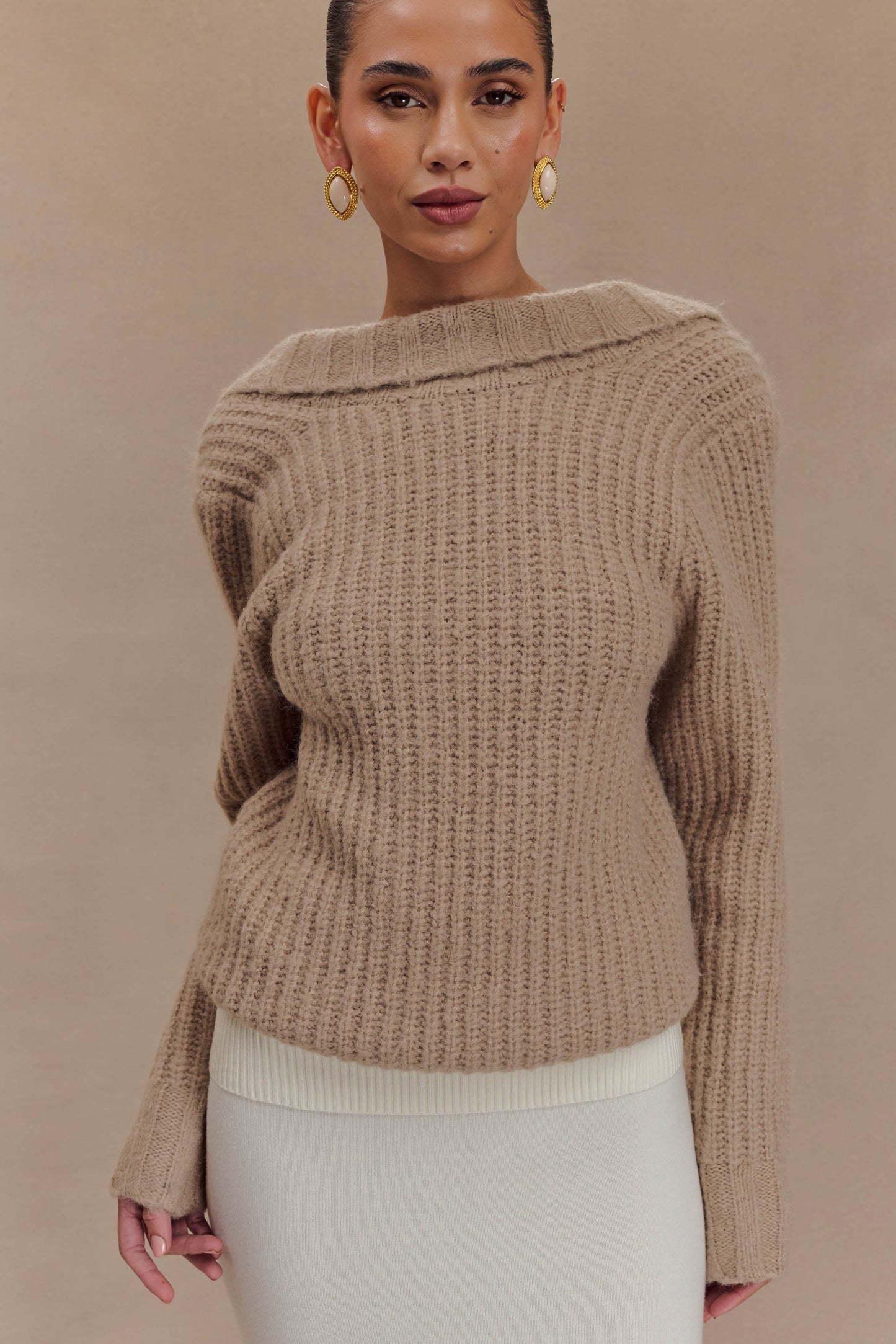 Candice Oversized Low Back Knit Jumper - Stone Marle