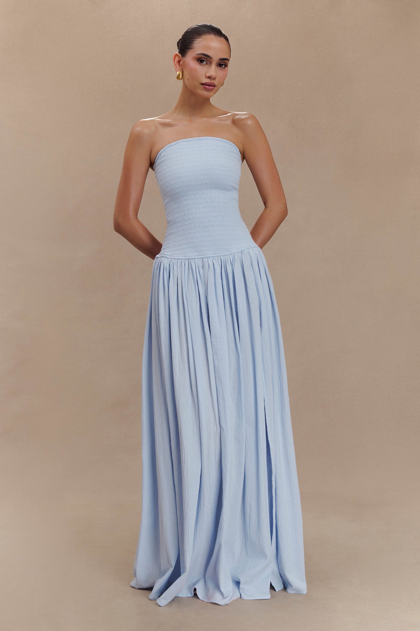 Maureen Cotton Shirring Maxi Dress - Powder Blue