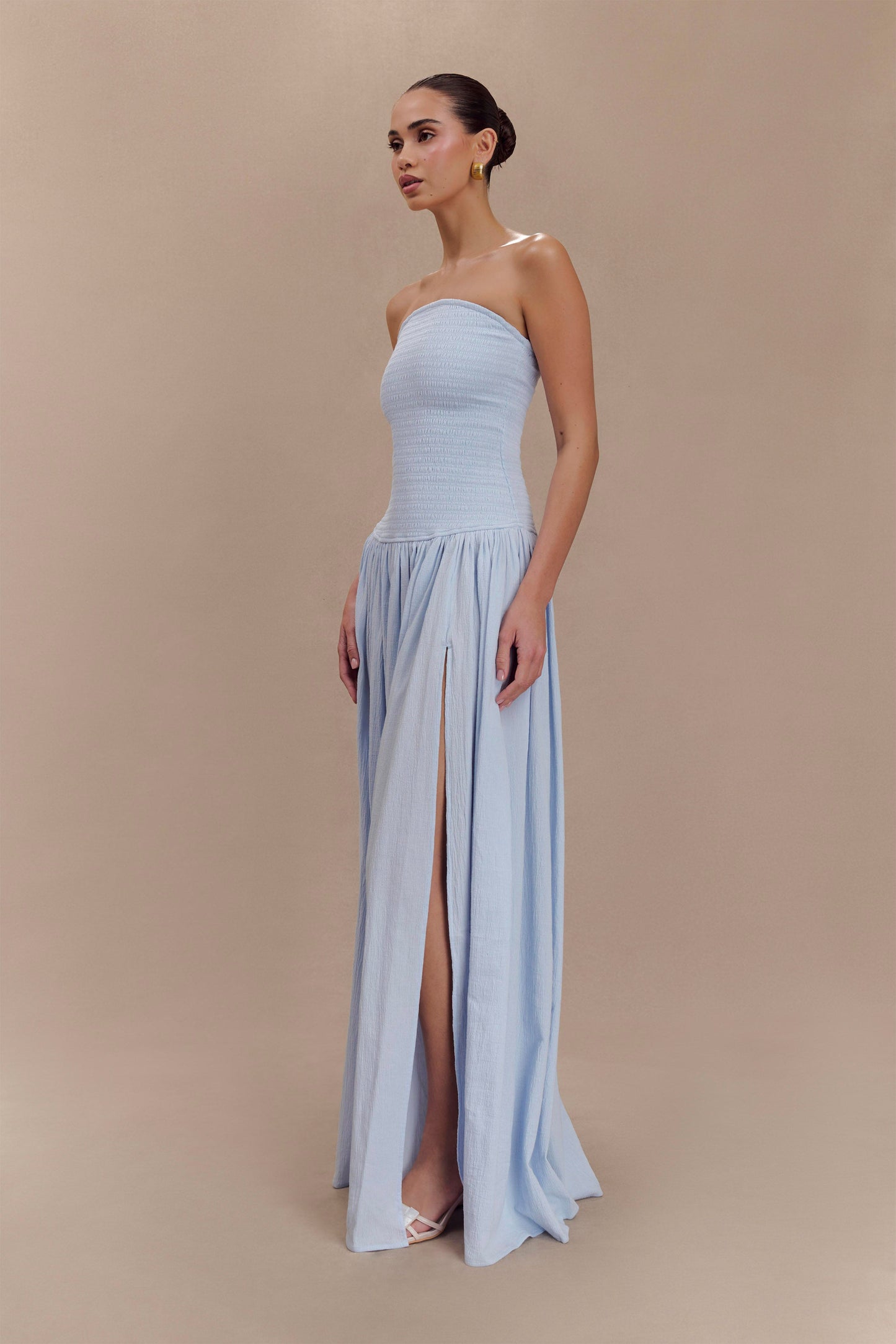 Maureen Cotton Shirring Maxi Dress - Powder Blue