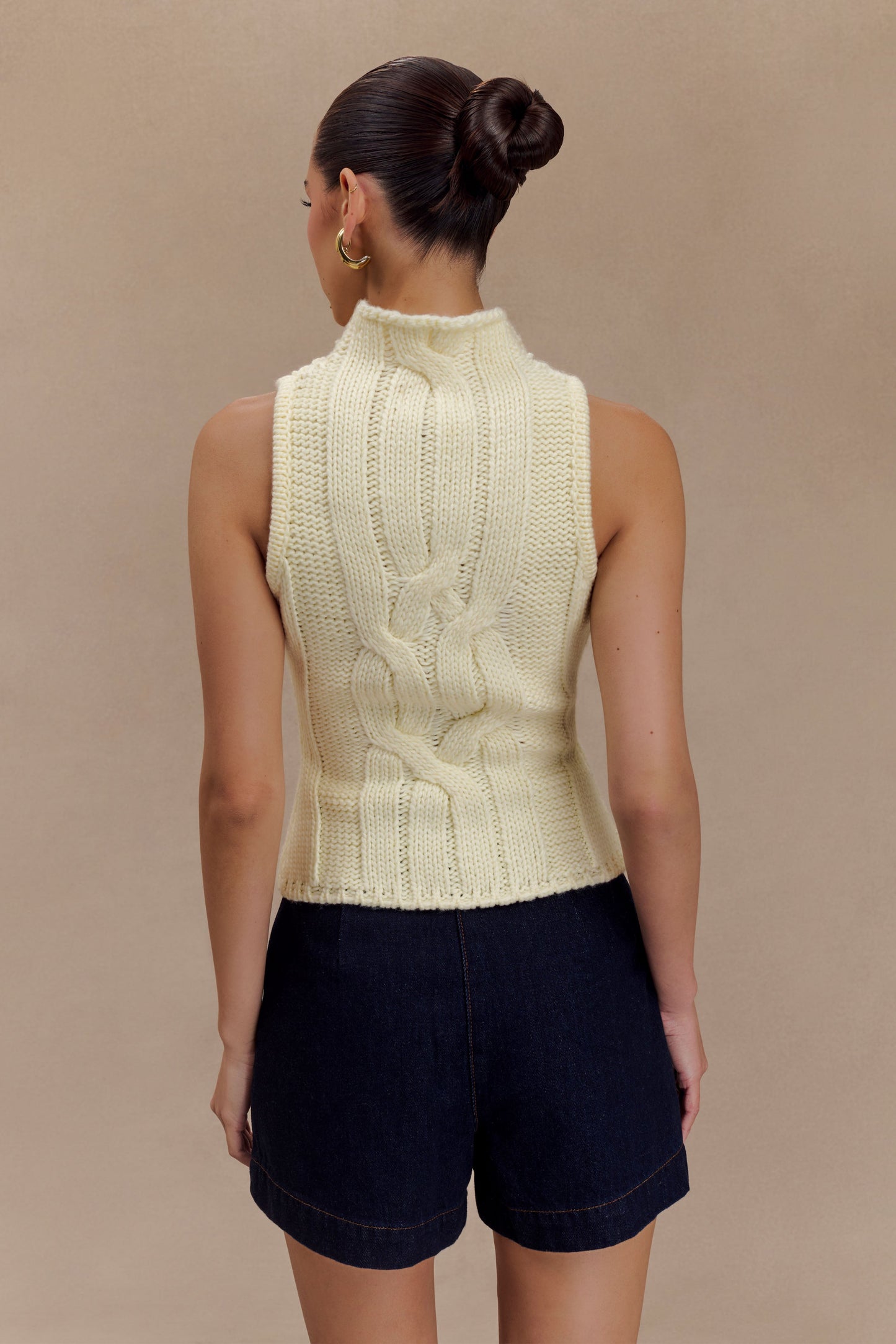 Roberta High Neck Cable Knit Top - Ivory