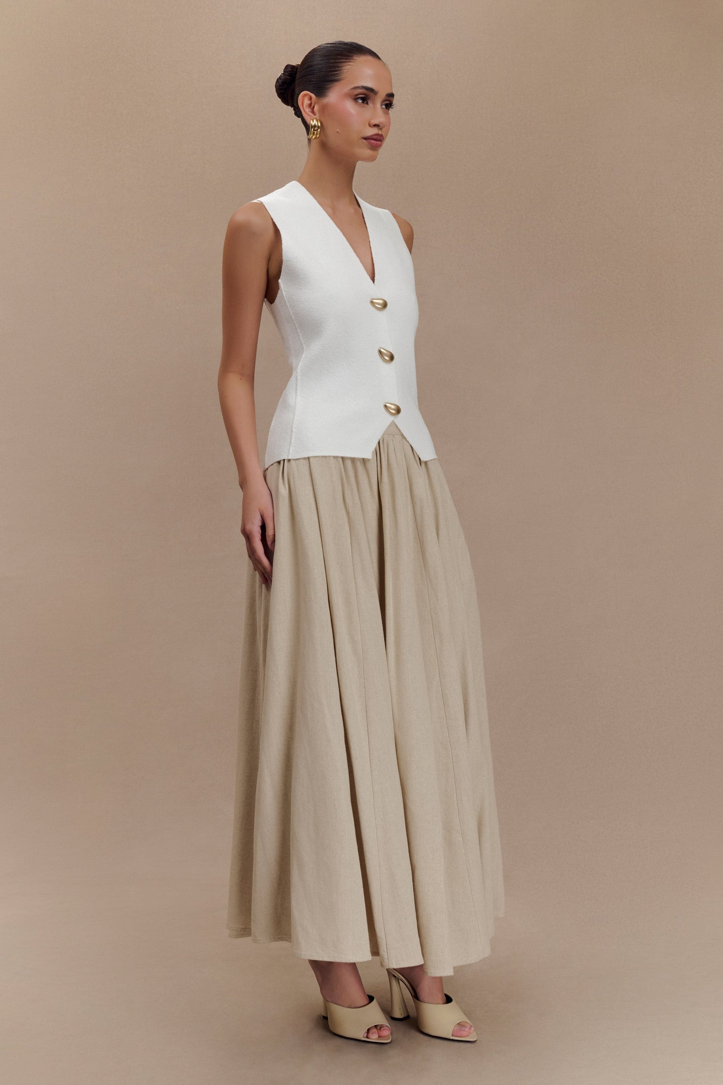 Clarence Linen A-Line Maxi Skirt - Natural