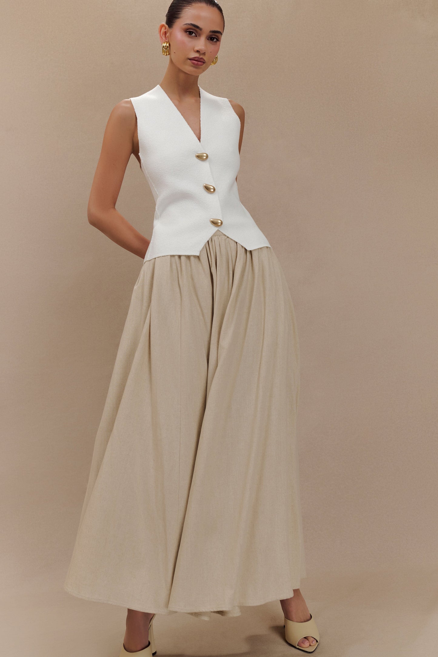 Clarence Linen A-Line Maxi Skirt - Natural