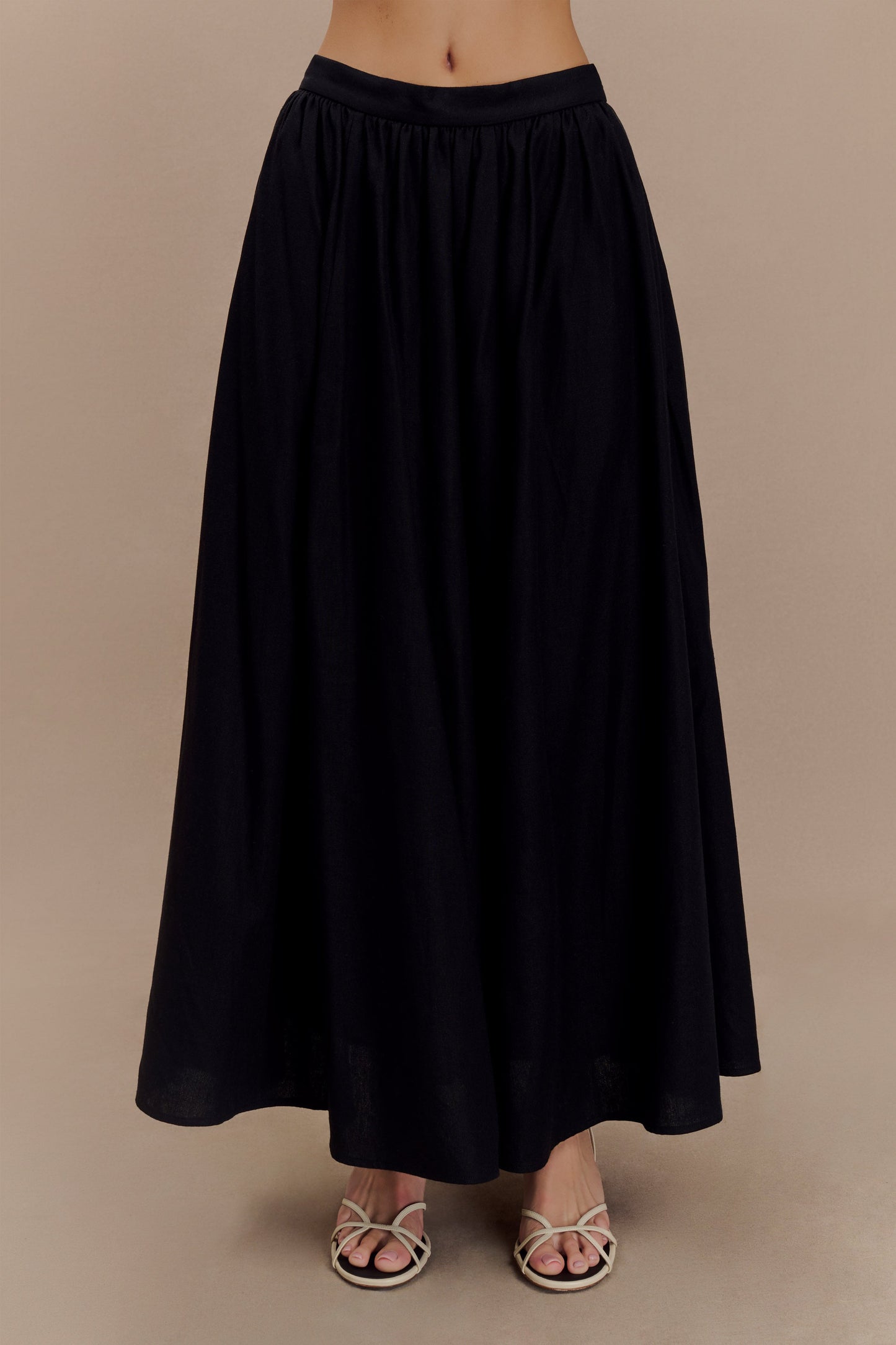 Clarence Linen A-Line Maxi Skirt - Black