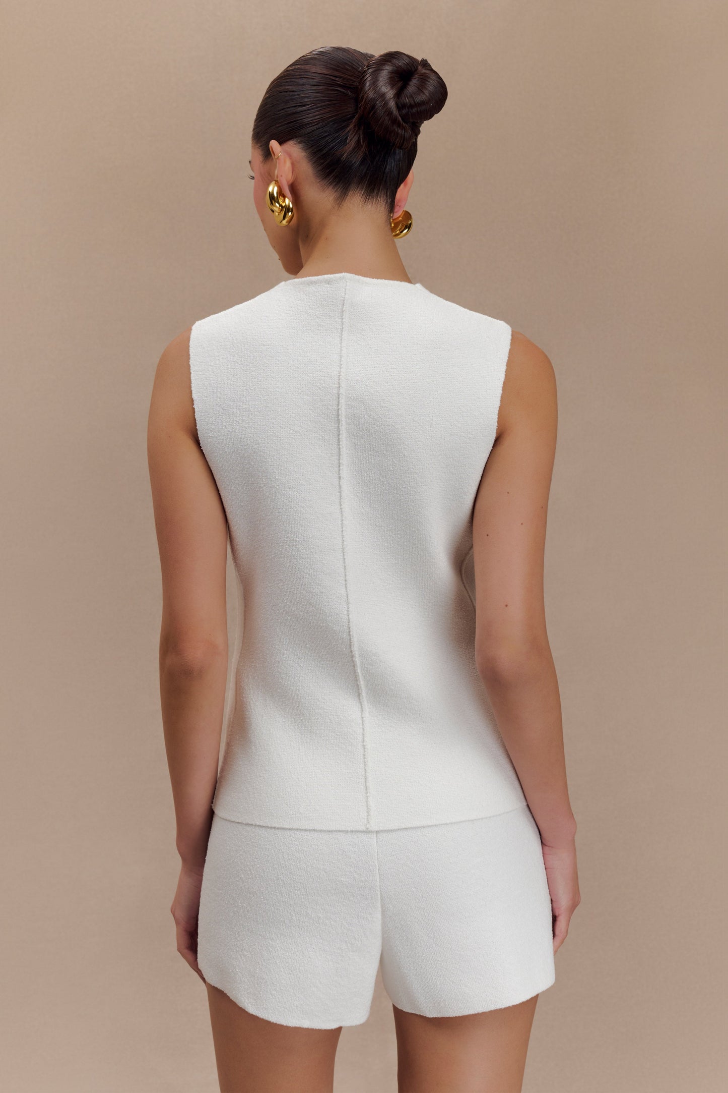 Malika Sleeveless Gold Button Vest - White