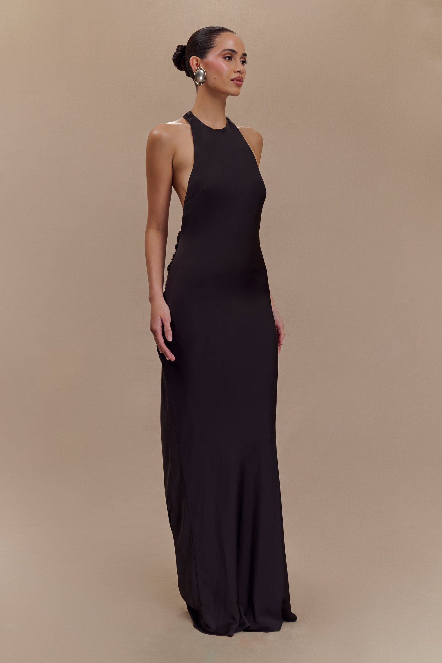 Rinna Satin Halter Maxi Dress - Black