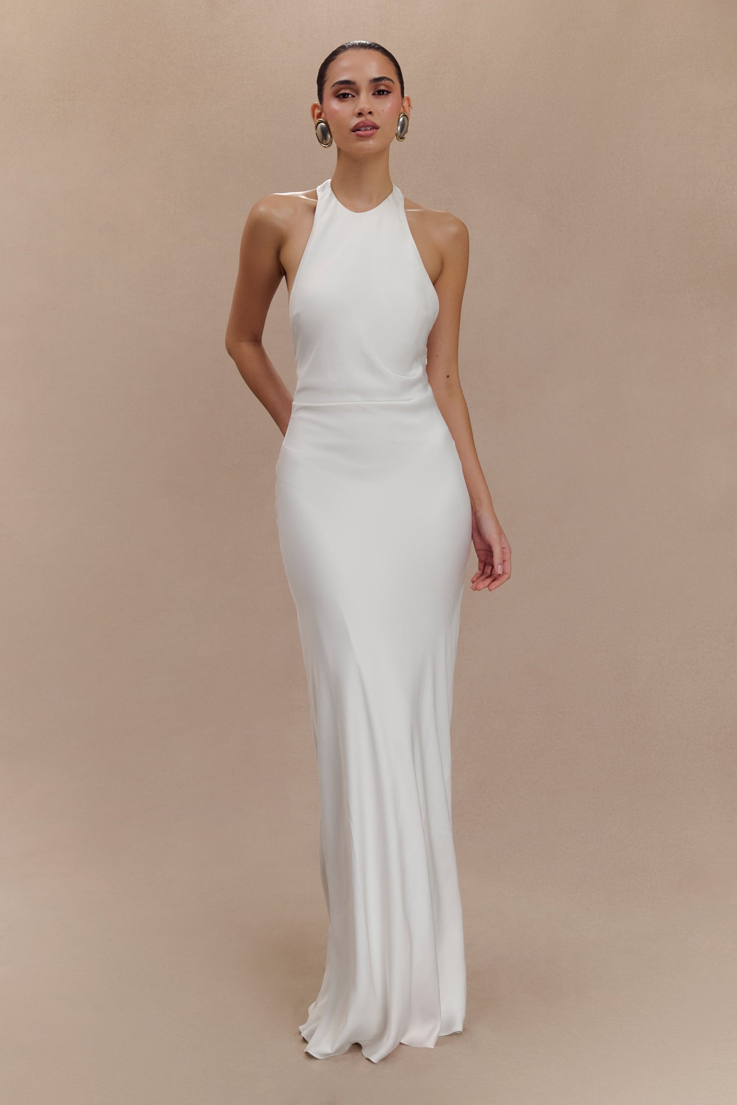 Rinna Satin Halter Maxi Dress - Ivory