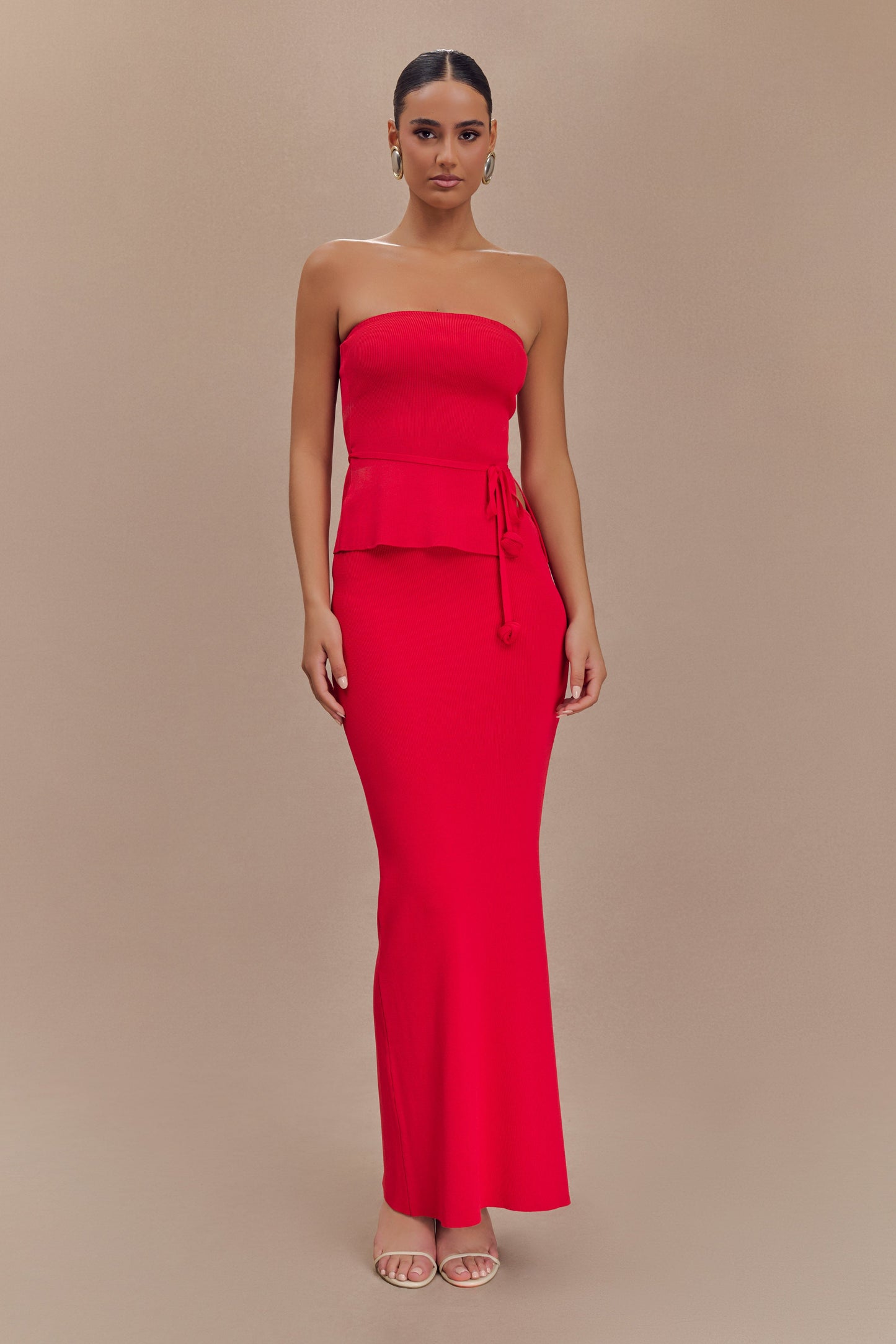 Keaton Fishtail Knit Maxi Skirt - Red