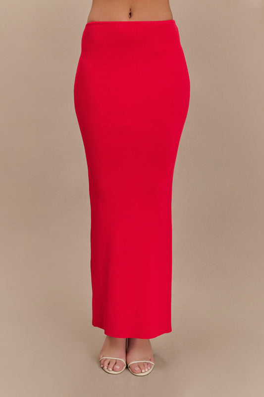 Keaton Fishtail Knit Maxi Skirt - Red