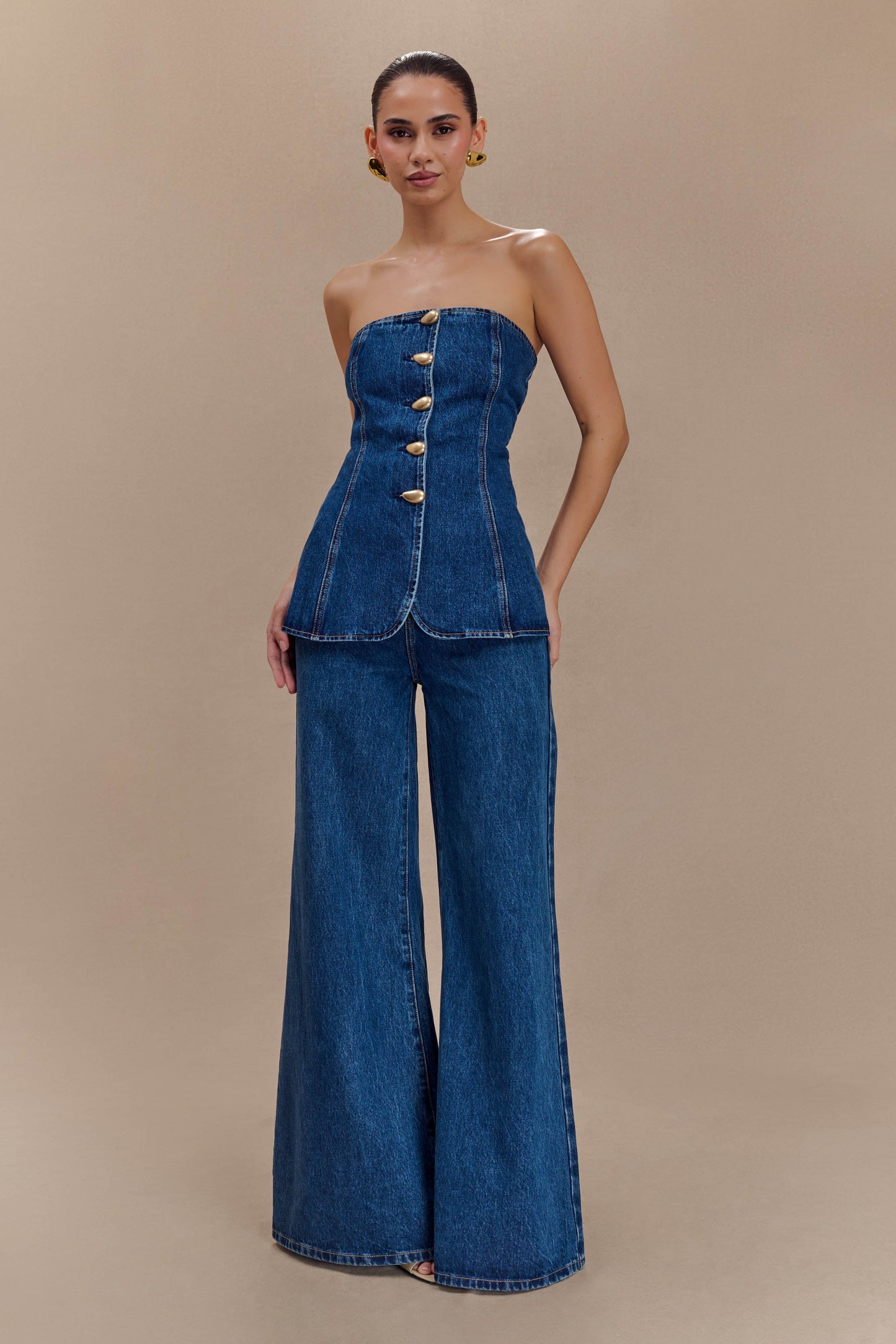 Jen Wide Leg Flare Denim Jeans - Dark Blue