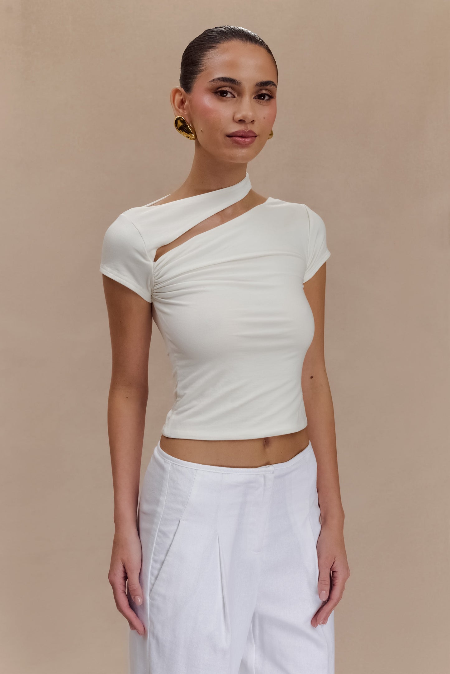 Aurelie Cut Out Short Sleeve Top - Ivory