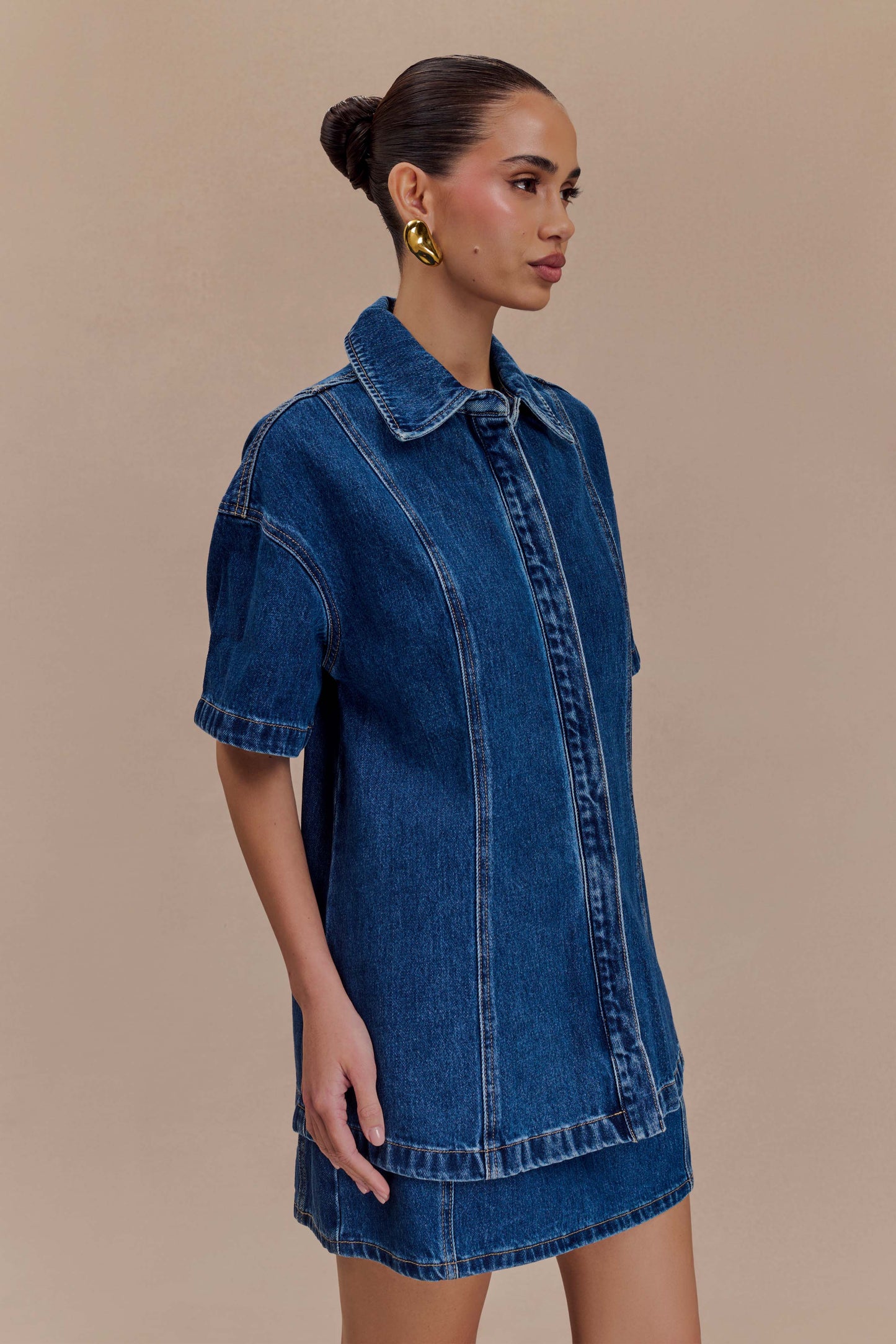 Maya Oversized Denim Shirt - Dark Blue