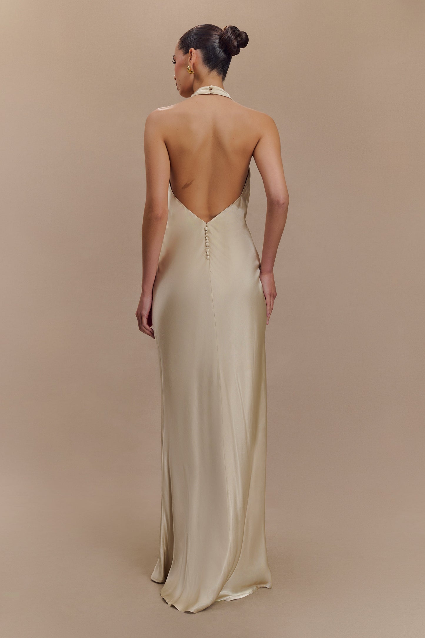 Esther Iridescent Satin Cowl Maxi Dress - Gold