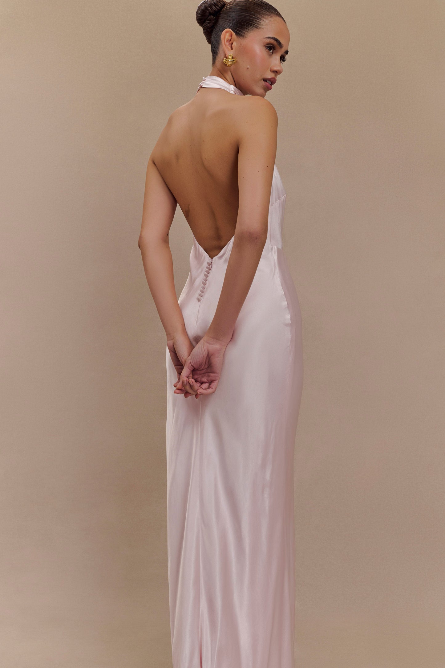 Esther Iridescent Satin Cowl Maxi Dress - Pale Pink