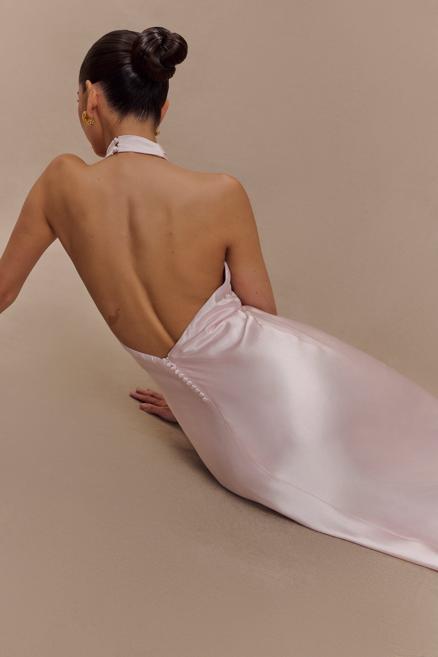 Esther Iridescent Satin Cowl Maxi Dress - Pale Pink