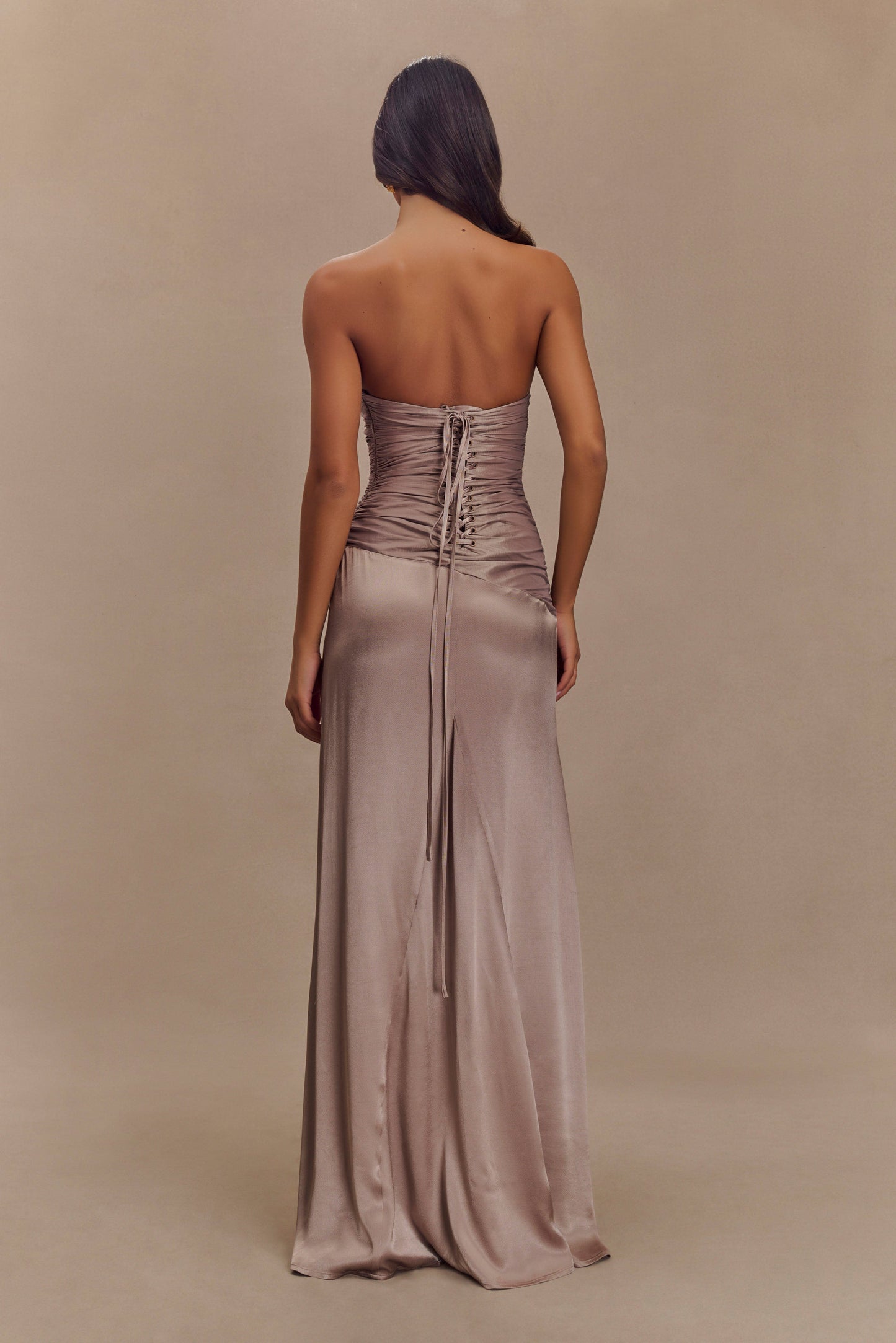 Serena Strapless Taffeta Maxi Dress - Bronze Taupe