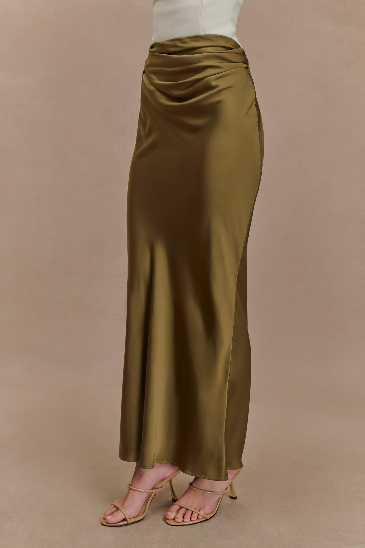 Nicola Satin Asymmetric Maxi Skirt - Basil