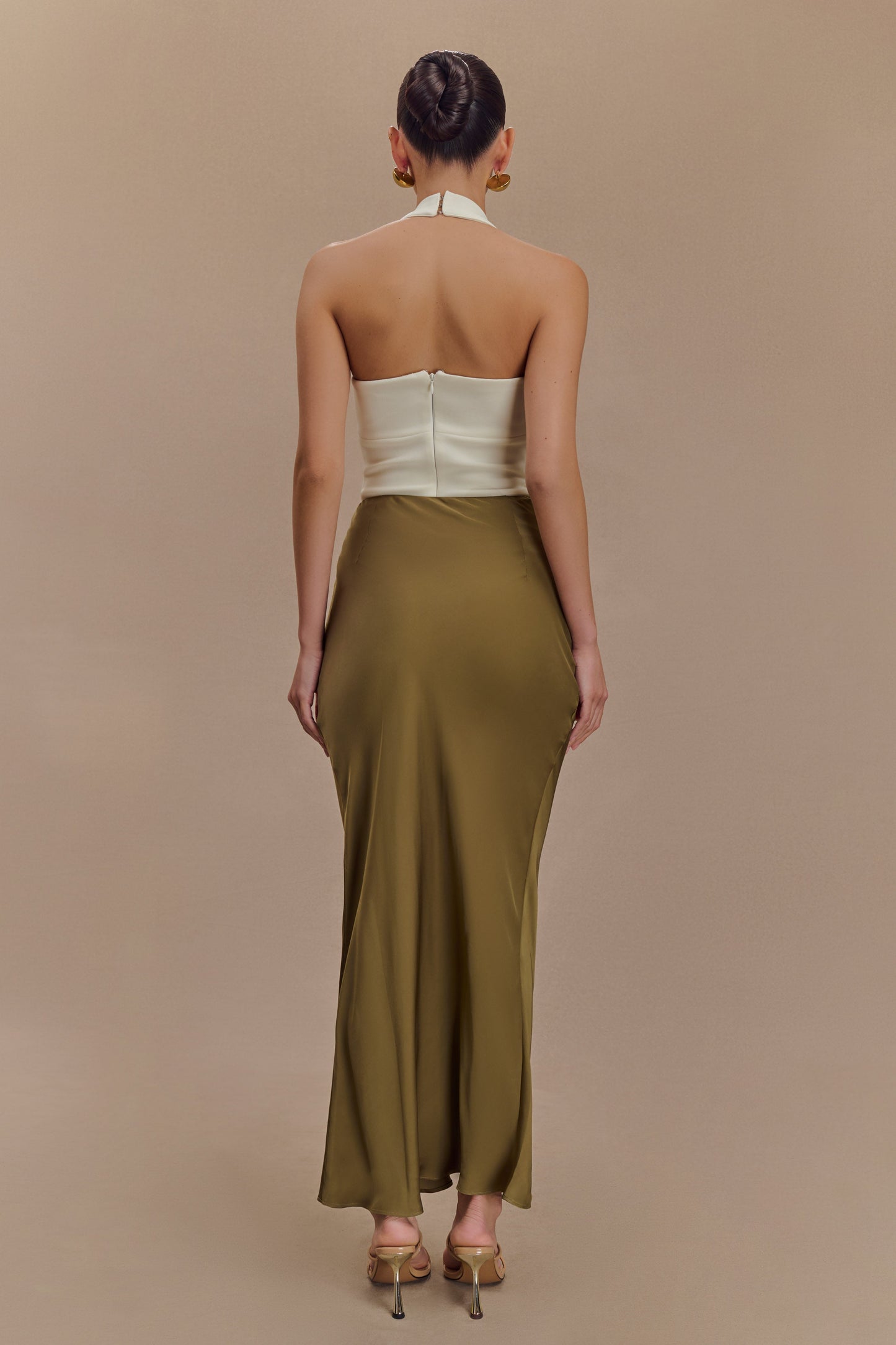 Nicola Satin Asymmetric Maxi Skirt - Basil