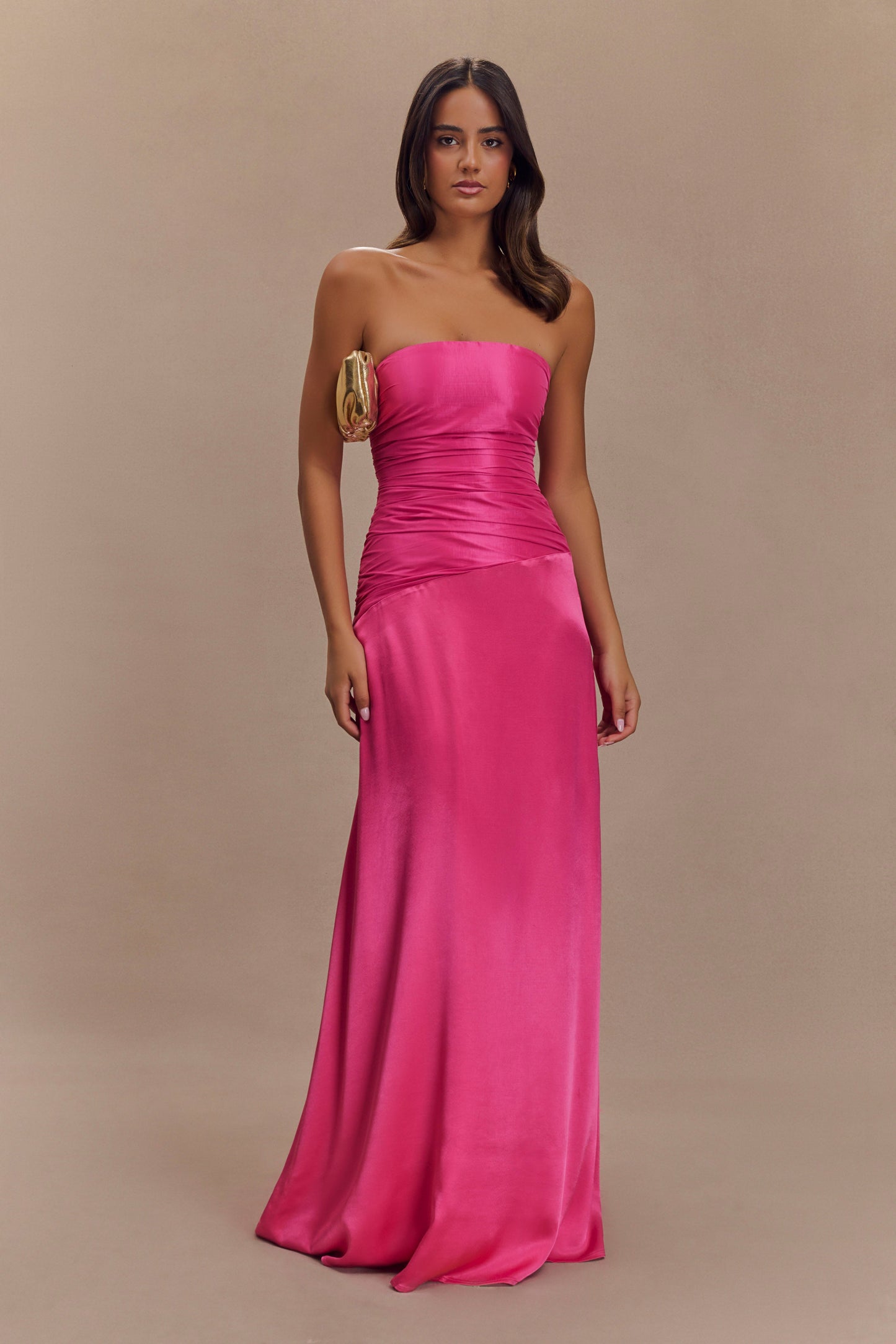 Serena Strapless Taffeta Maxi Dress - Crimson Pink