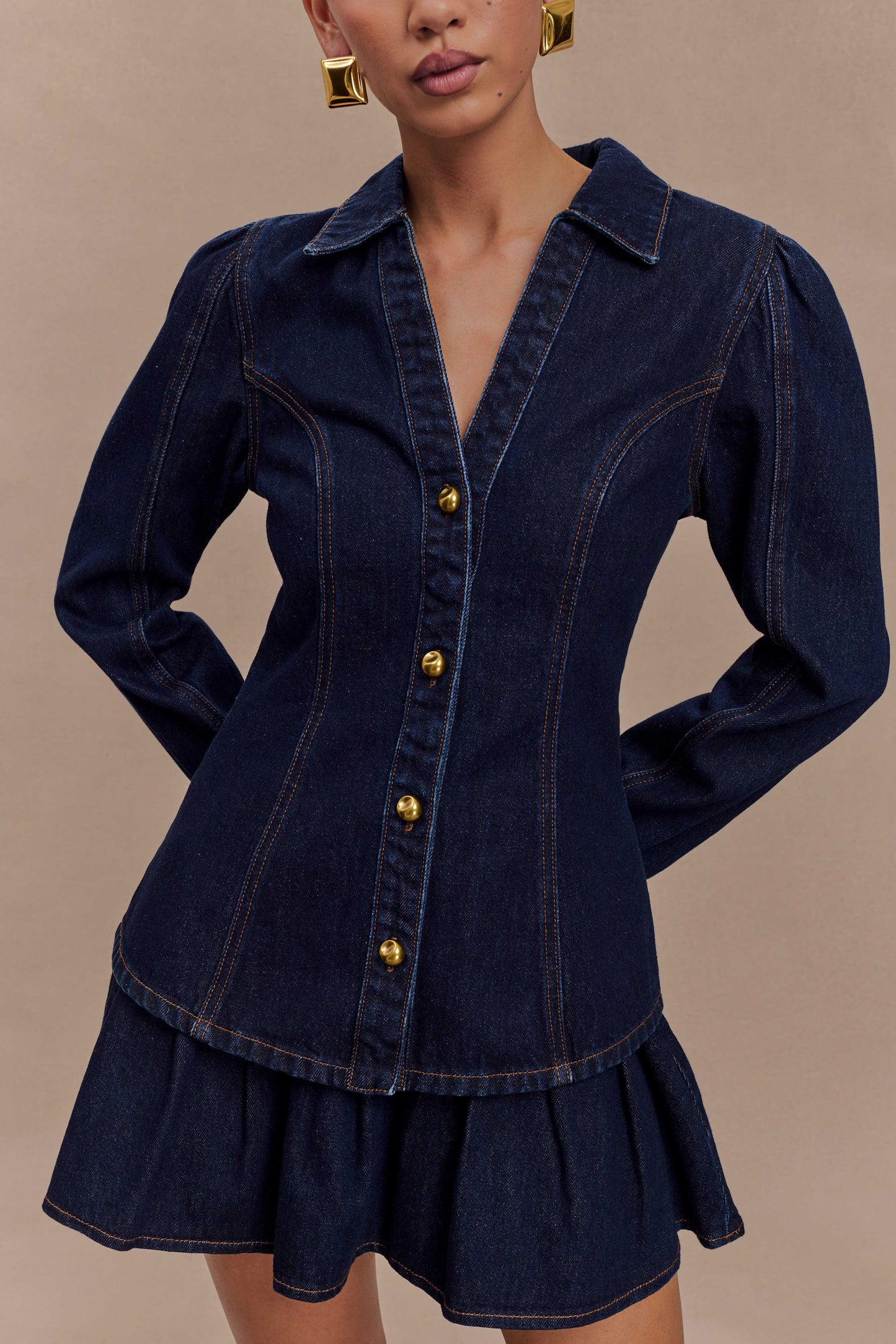 Hilary Long Sleeve Denim Top - Indigo Blue