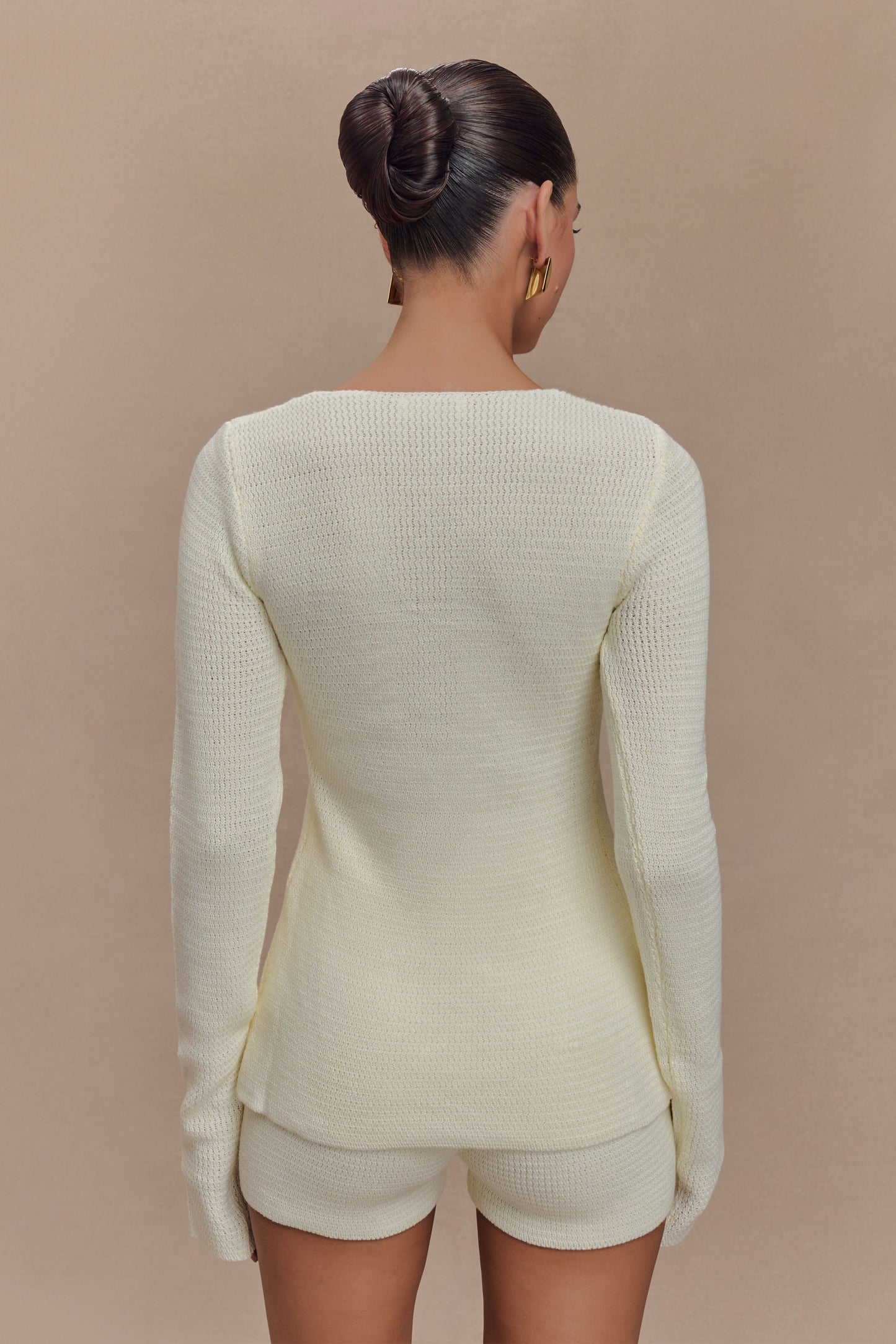 Noah Knit Tie Long Sleeve Top - Ivory