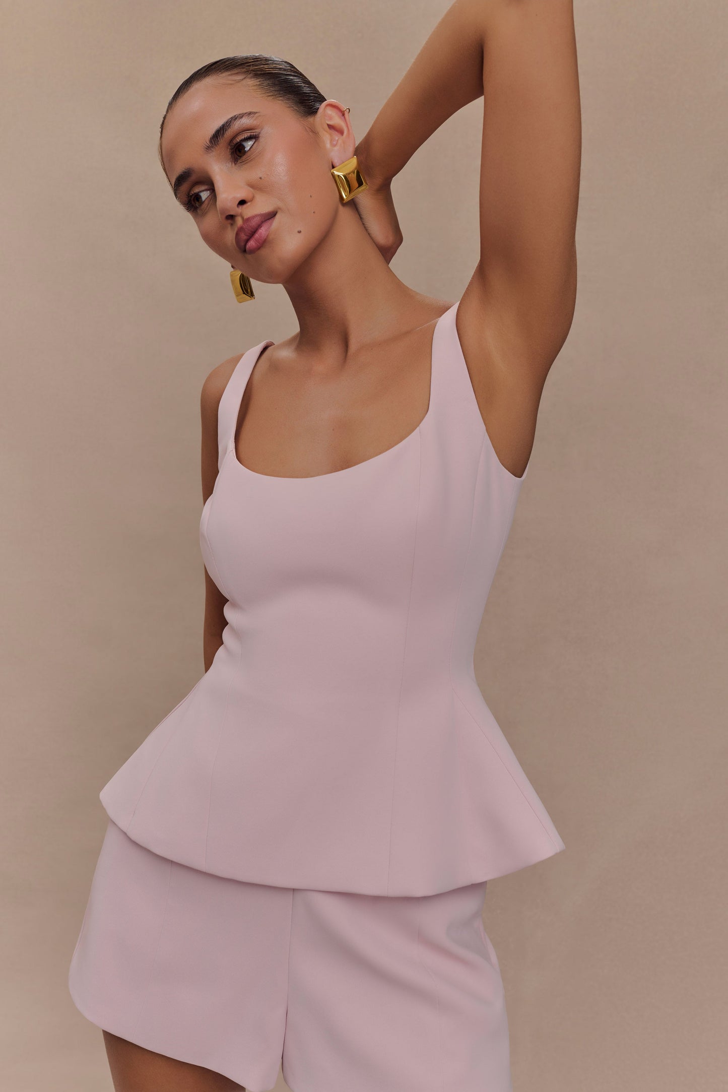 Korrie Suiting Peplum Top - Powder Pink