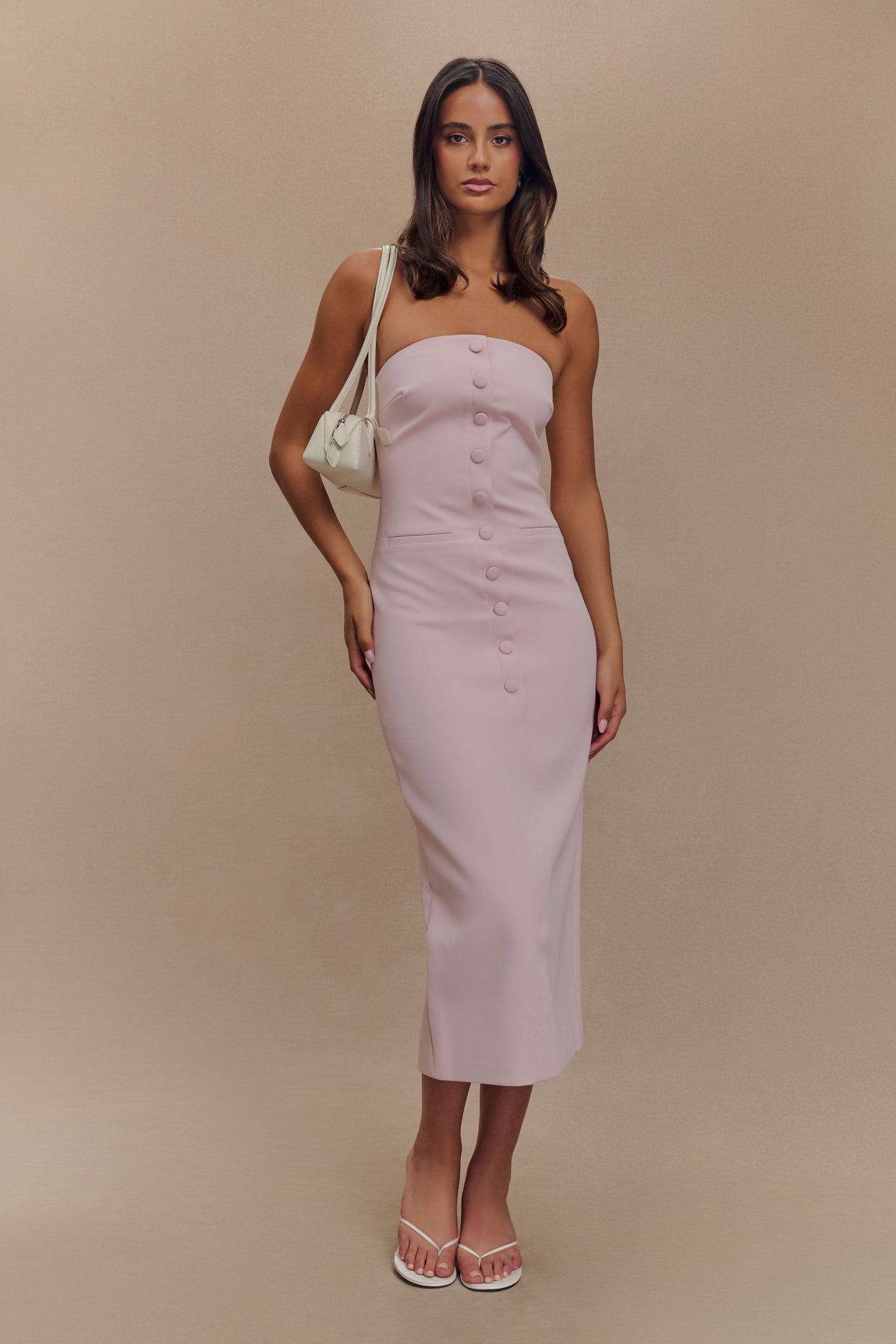 Sussan Strapless Midi Dress - Powder Pink