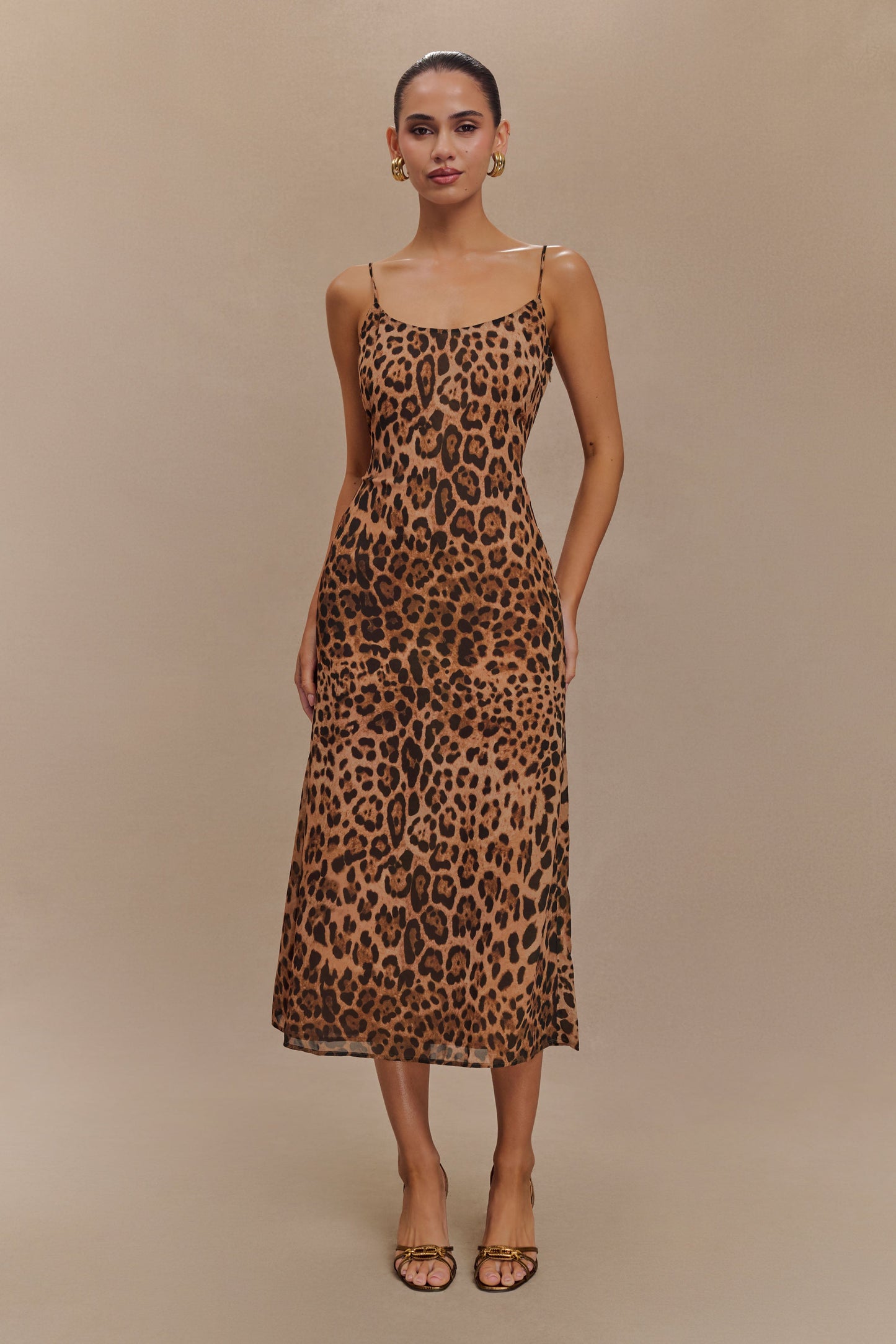 Leanne Chiffon Midi Dress - Leopard Print