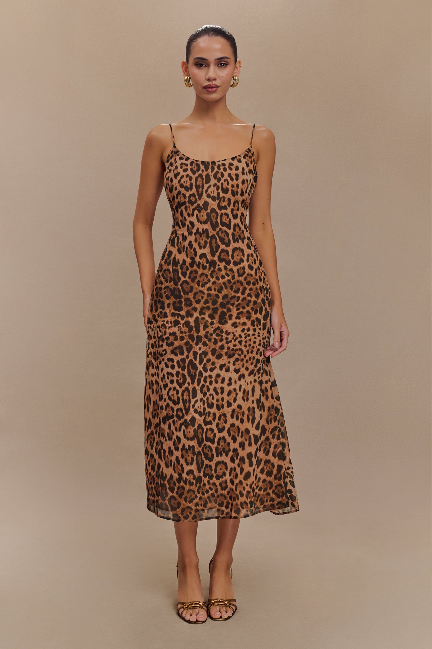 Leanne Chiffon Midi Dress - Leopard Print