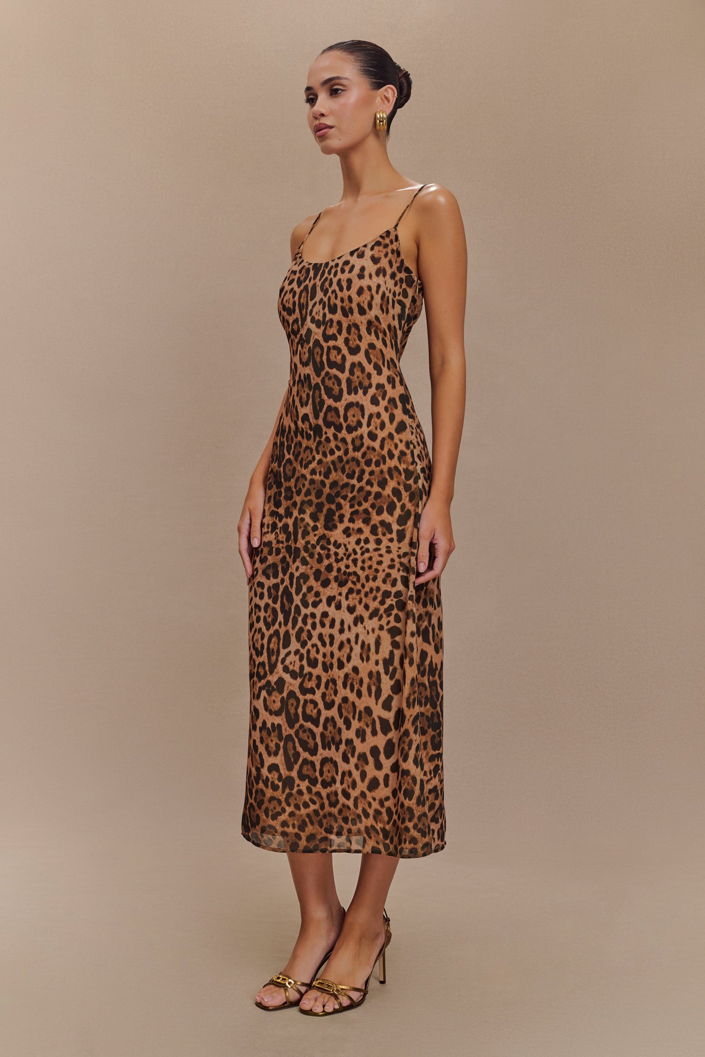 Leanne Chiffon Midi Dress - Leopard Print