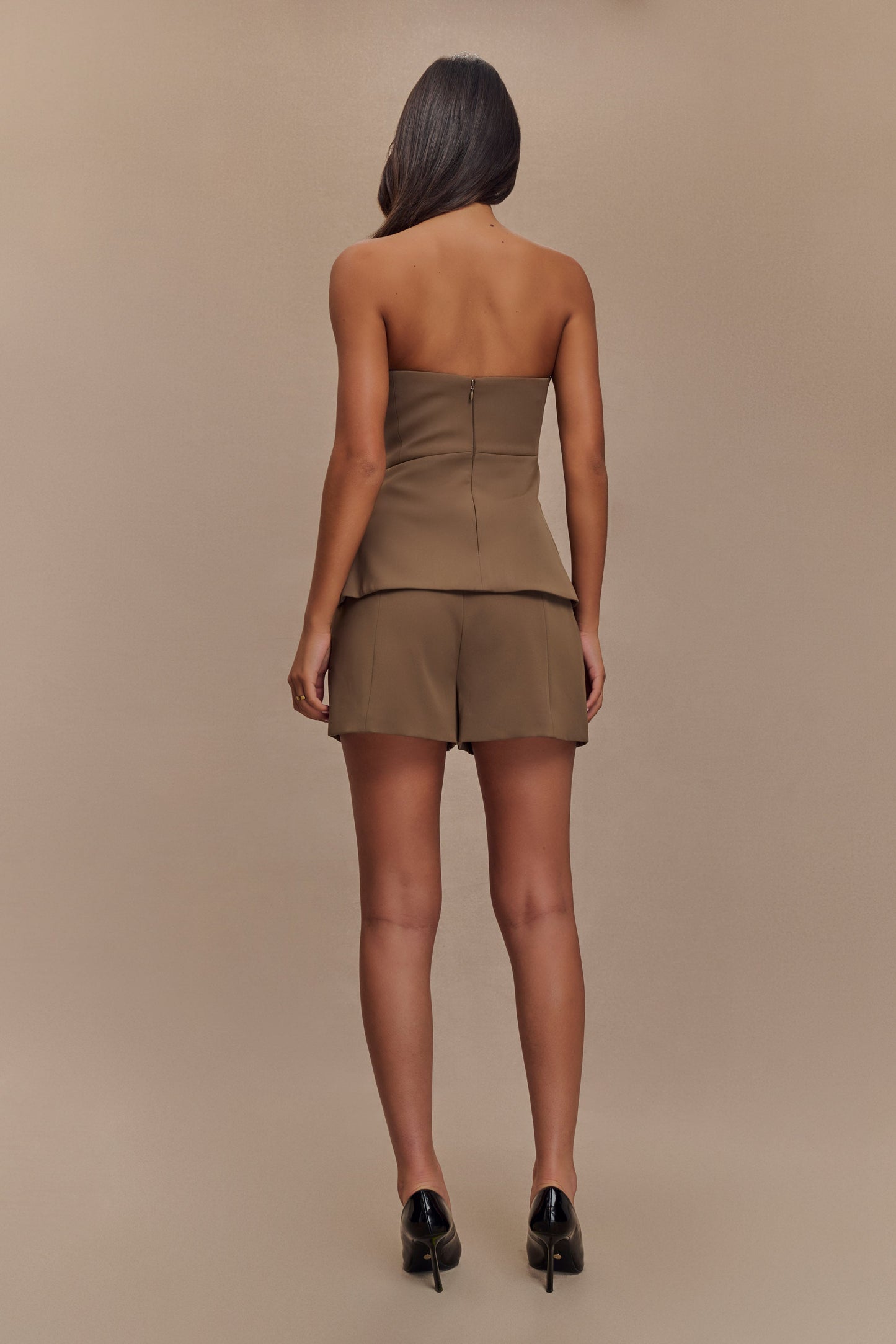 Faith Strapless Suiting Top - Cacao Brown