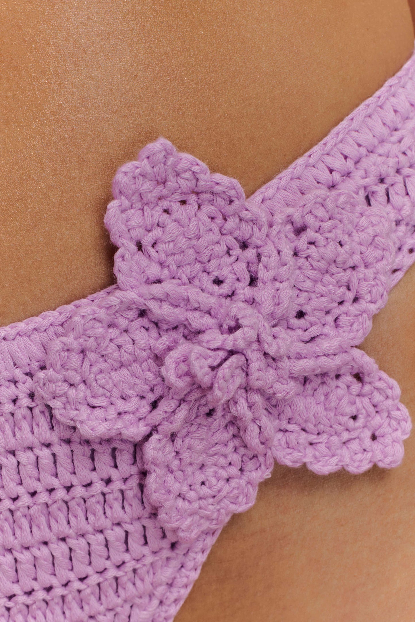 Skye Floral Crochet Tie Up Bikini Bottom - Lilac