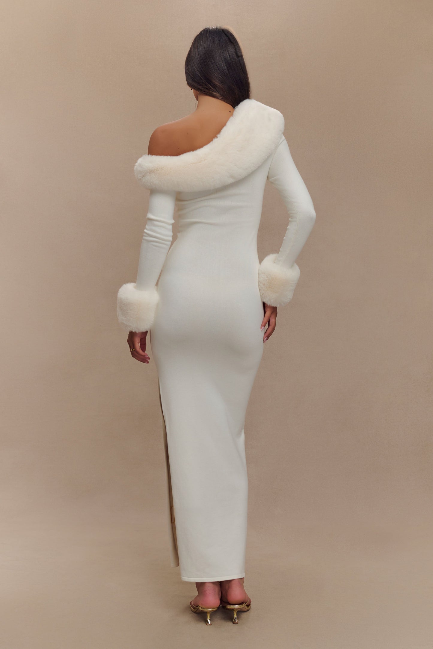 Karleigh Faux Fur Knit Maxi Dress - Ivory