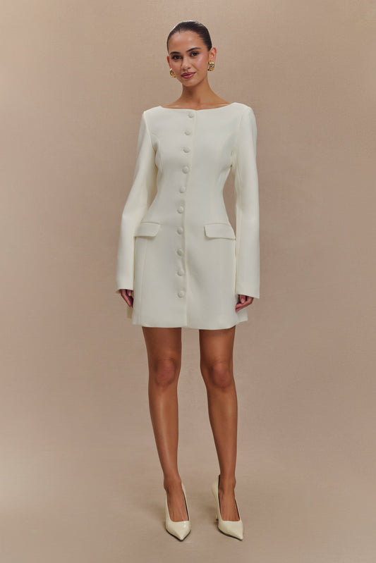 Jolie Boat Neck Suiting Mini Dress - Ivory