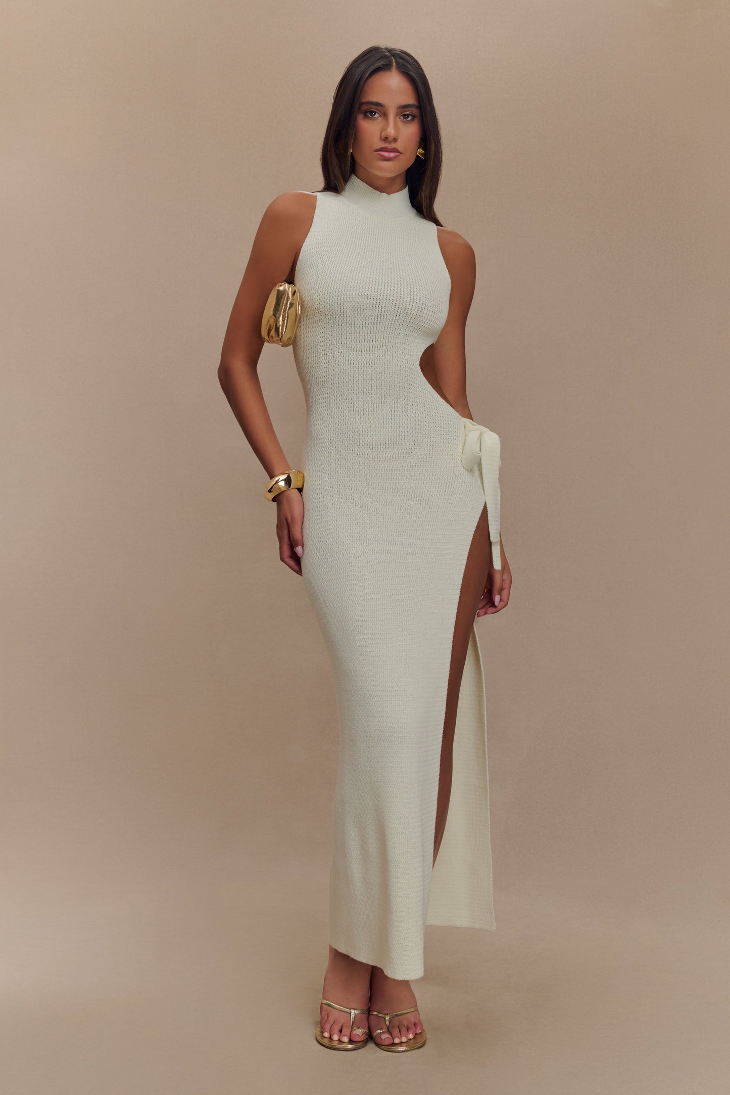 Stephanie Cut Out Knit Maxi Dress - Ivory