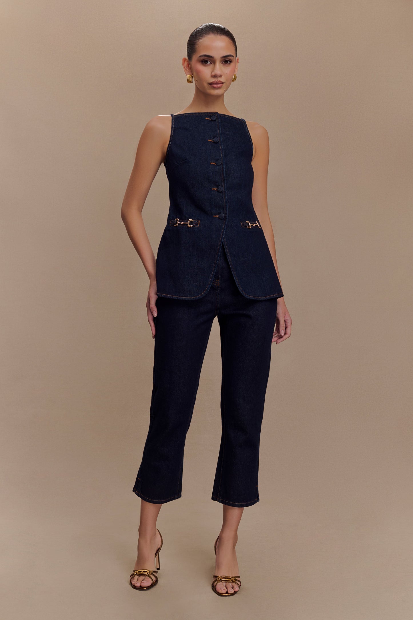 Ashton Sleeveless Button Denim Top - Indigo Blue