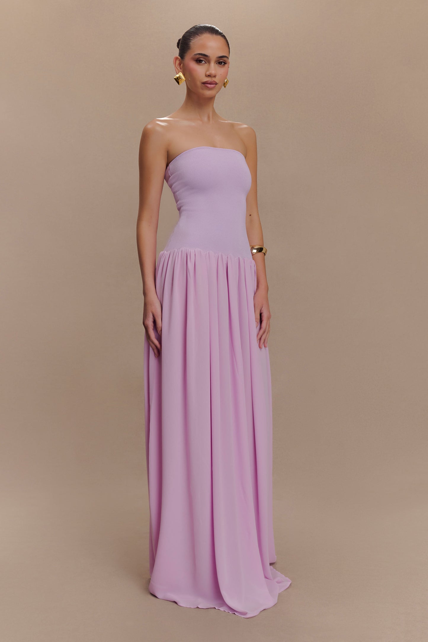 Lyanna Knit And Chiffon Strapless Maxi Dress - Lilac