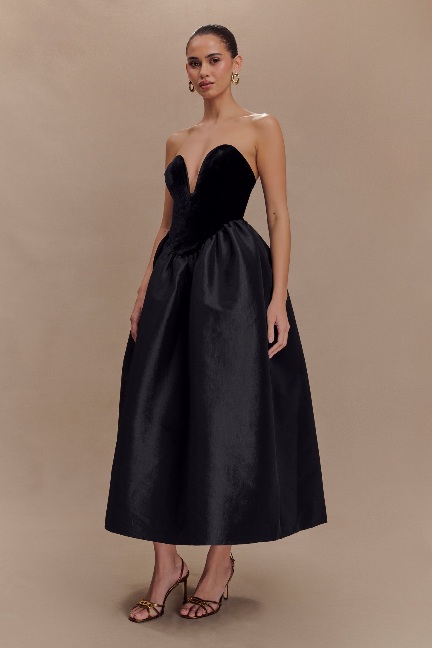 Flora Strapless Velvet Midi Dress - Black