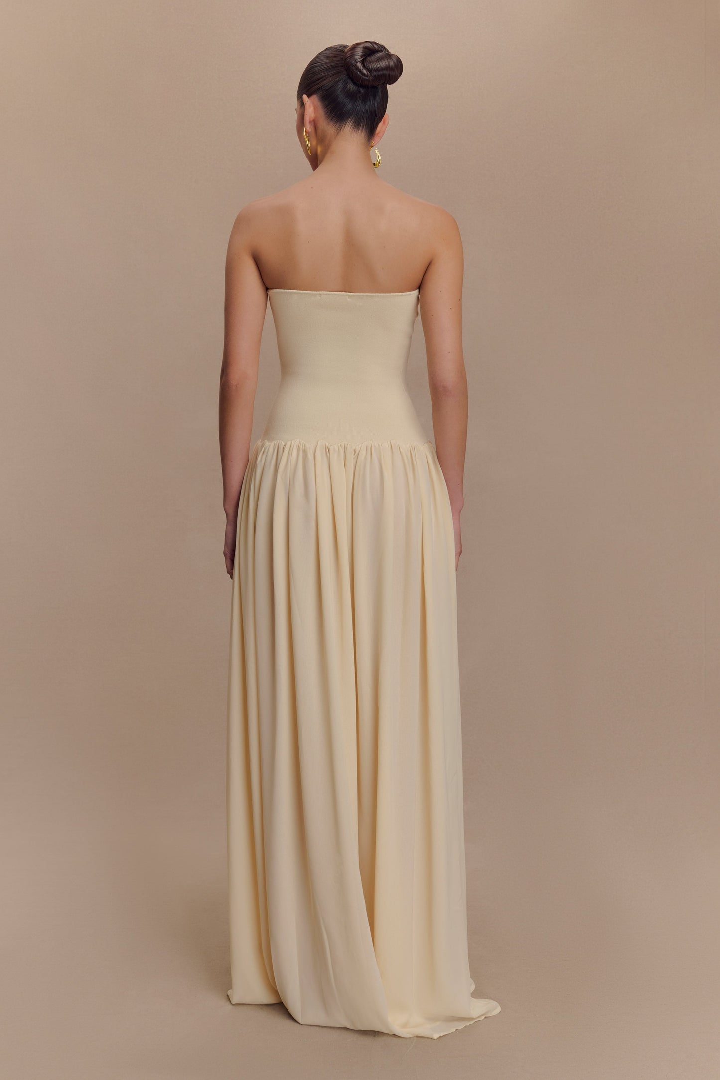 Lyanna Knit And Chiffon Strapless Maxi Dress - Cream