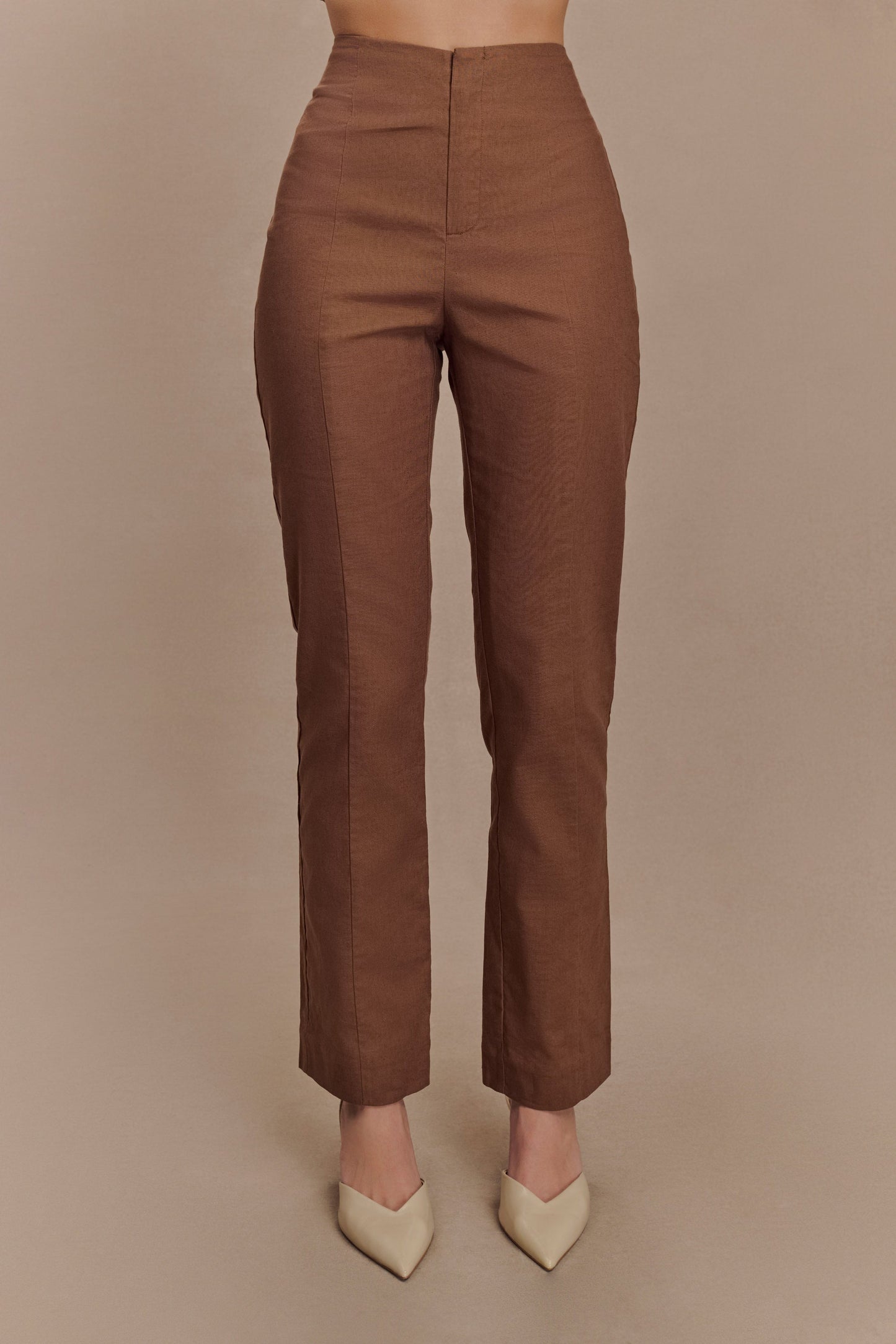 Dora Linen Straight Leg Pant - Cacao Brown